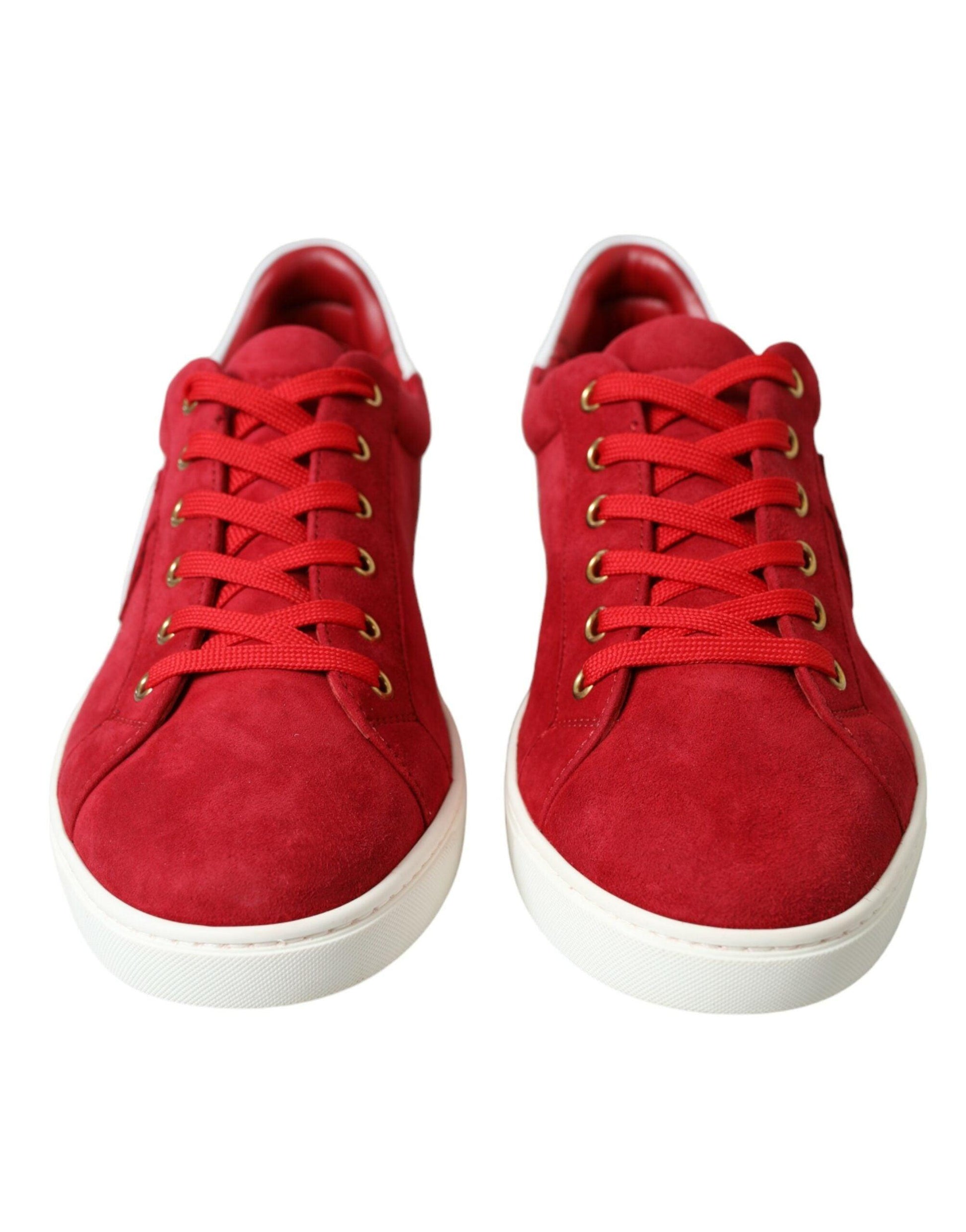 Dolce & Gabbana Elegant Red & White Leather Sneakers - Arichezz.store