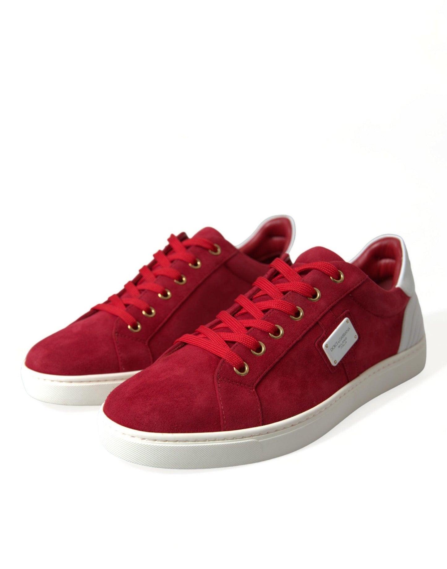 Dolce & Gabbana Elegant Red & White Leather Sneakers - Arichezz.store