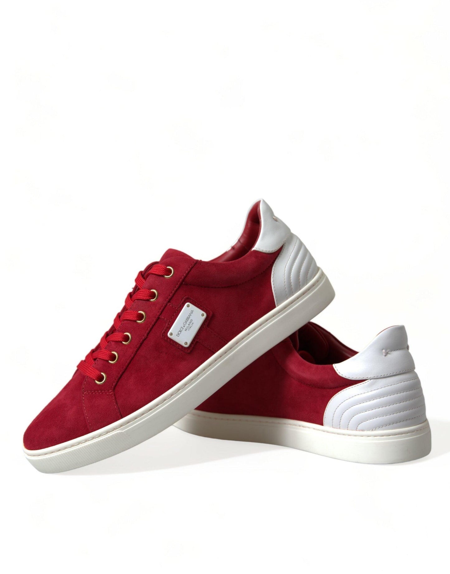 Dolce & Gabbana Elegant Red & White Leather Sneakers - Arichezz.store