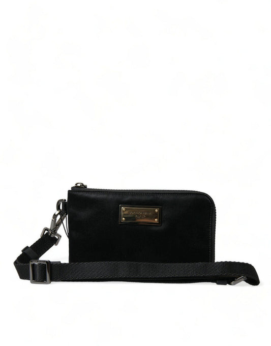 Dolce & Gabbana Elegant Black Nylon Leather Pouch with Silver Details - Arichezz.store