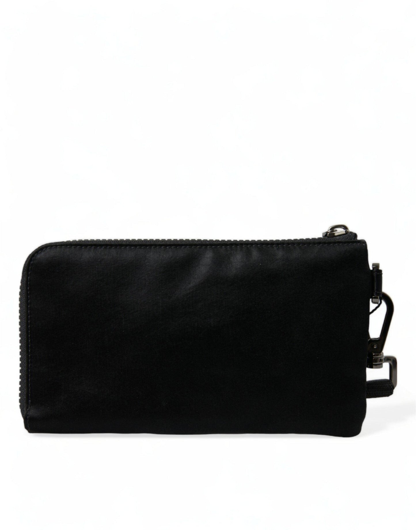 Dolce & Gabbana Elegant Black Nylon Leather Pouch with Silver Details - Arichezz.store