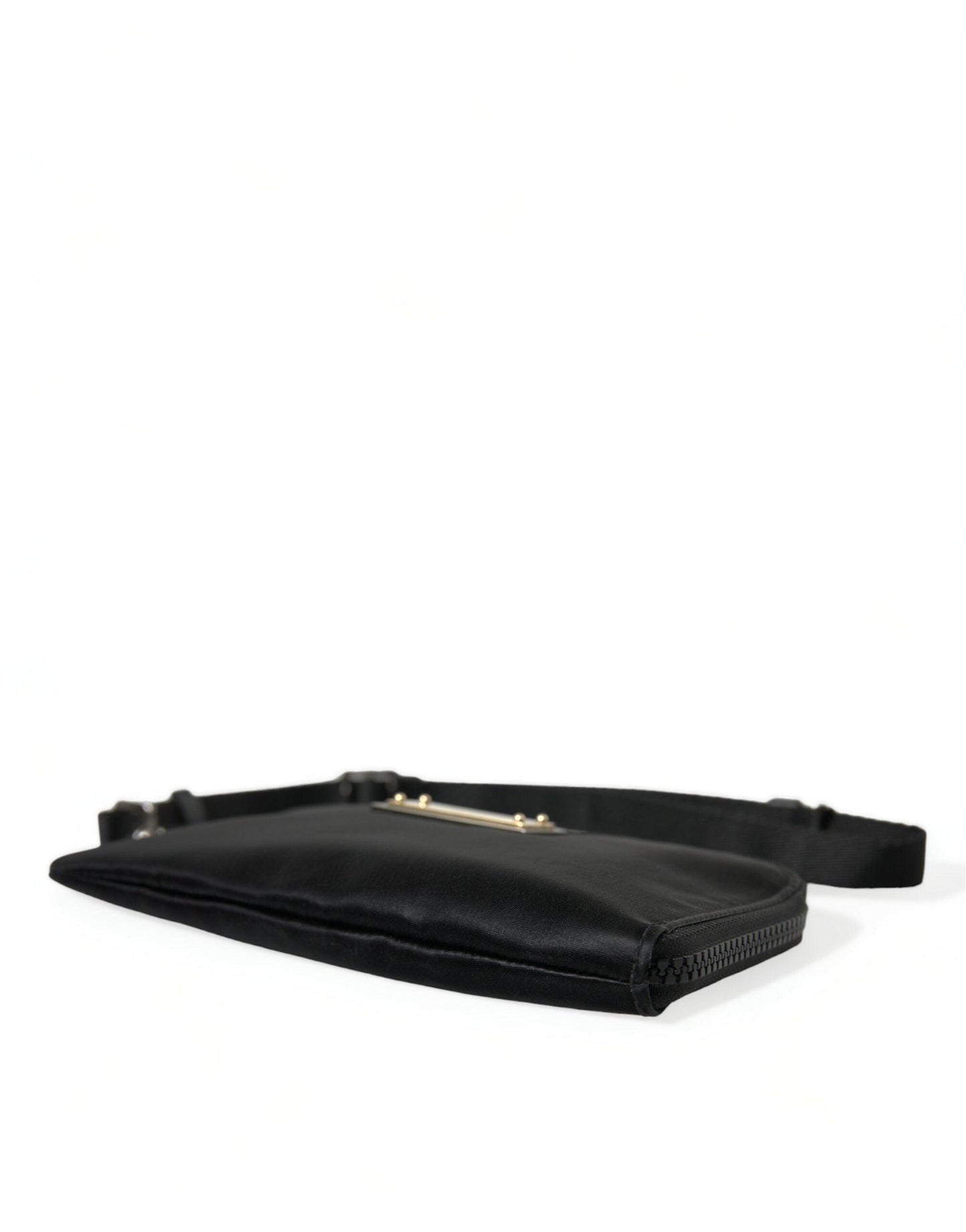 Dolce & Gabbana Elegant Black Nylon Leather Pouch with Silver Details - Arichezz.store