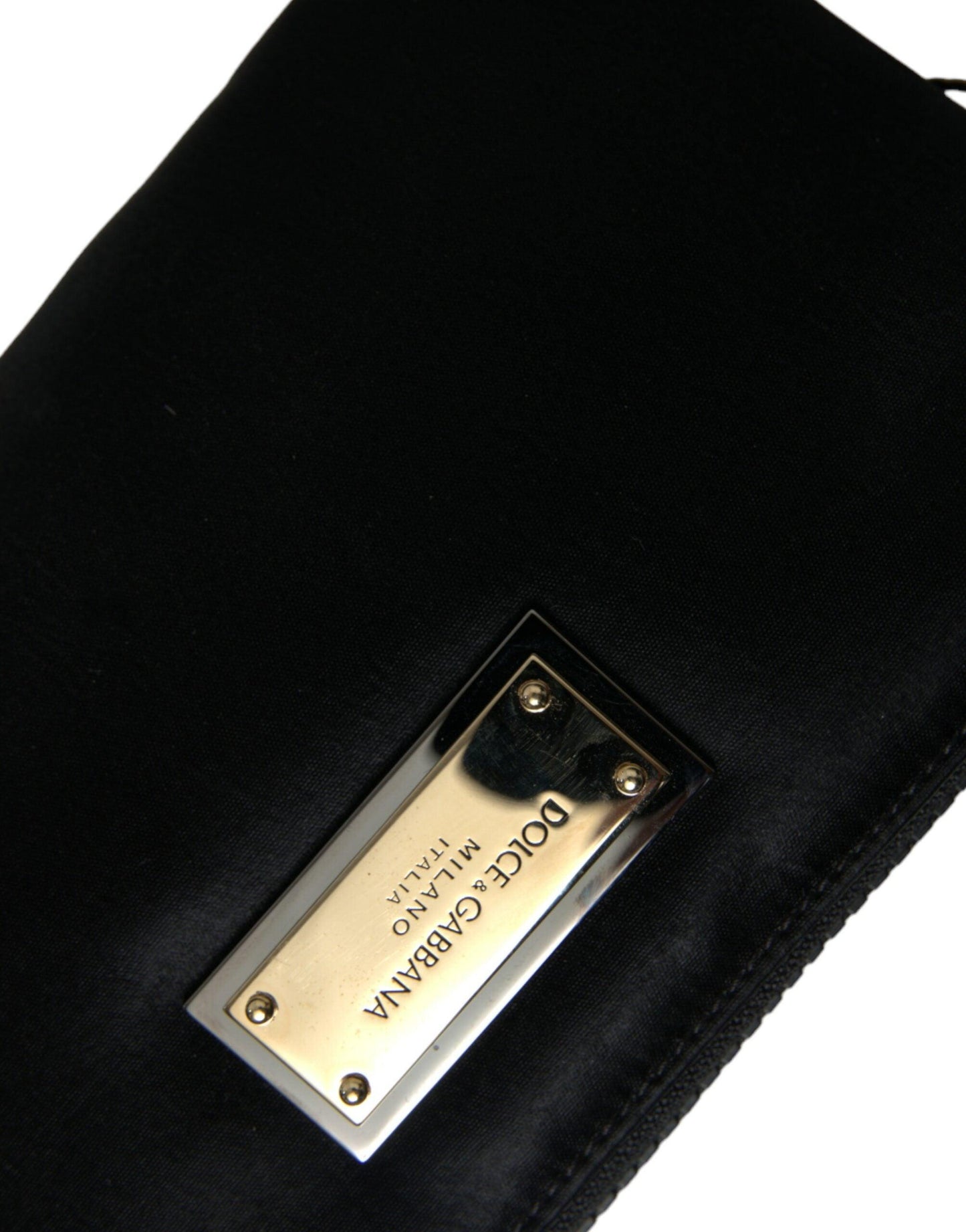 Dolce & Gabbana Elegant Black Nylon Leather Pouch with Silver Details - Arichezz.store