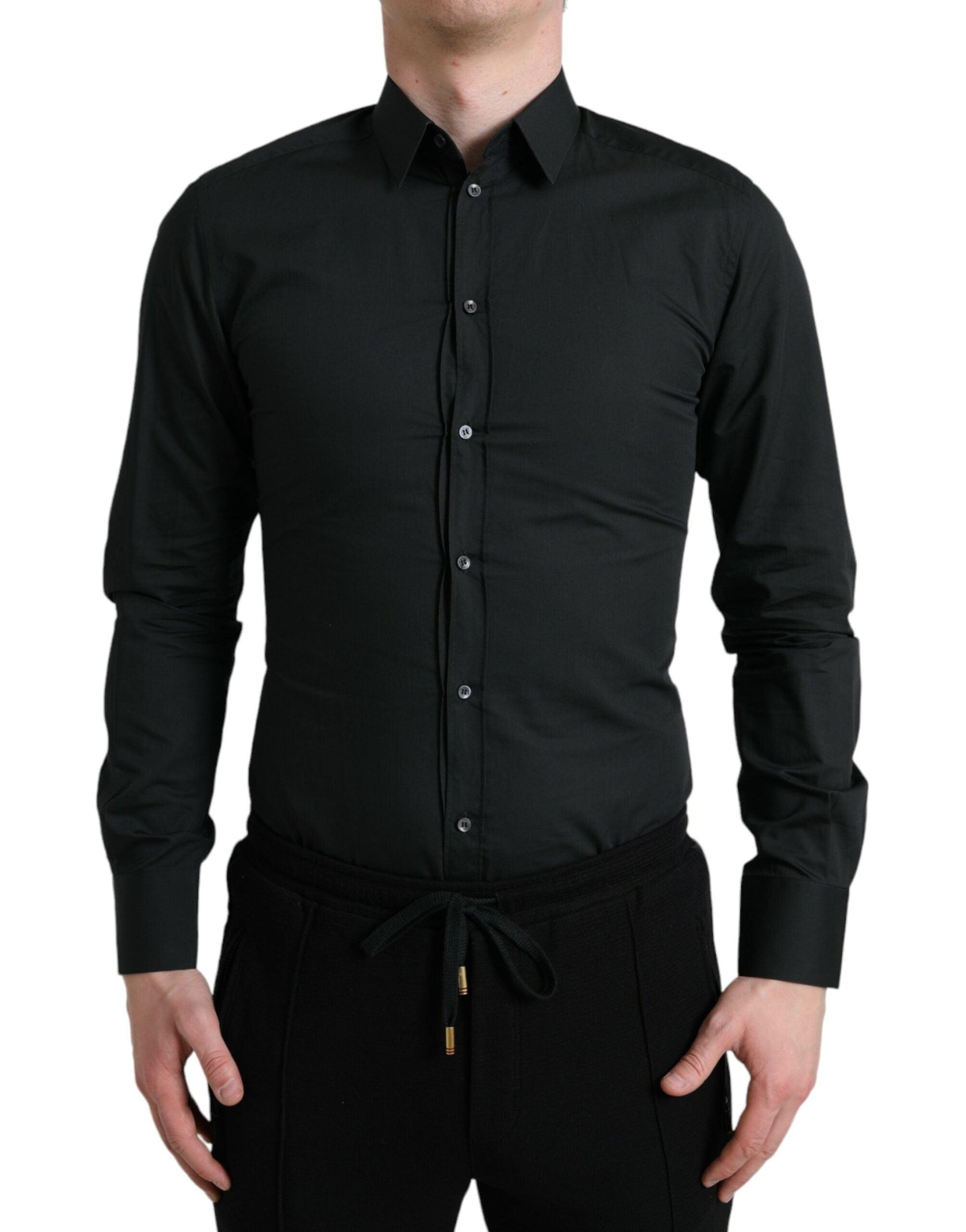 Dolce & Gabbana Elegant Slim Black Silk Blend Dress Shirt - Arichezz.store