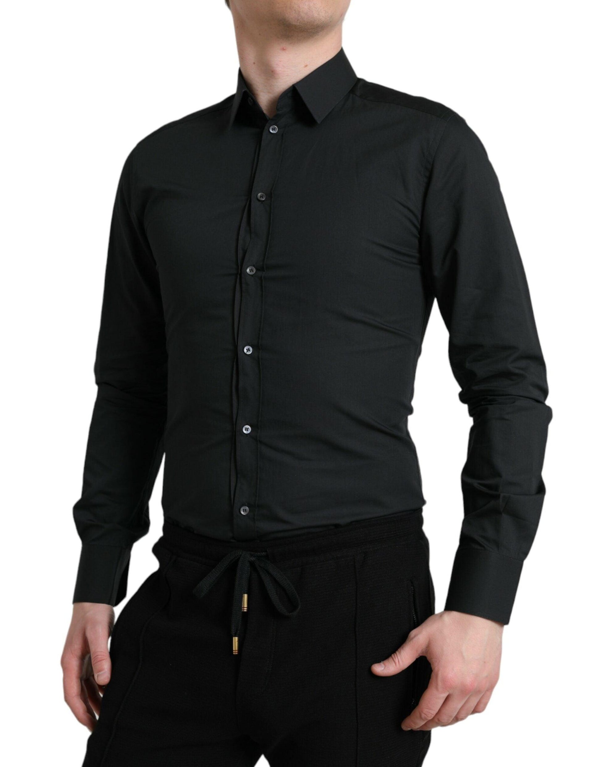 Dolce & Gabbana Elegant Slim Black Silk Blend Dress Shirt - Arichezz.store