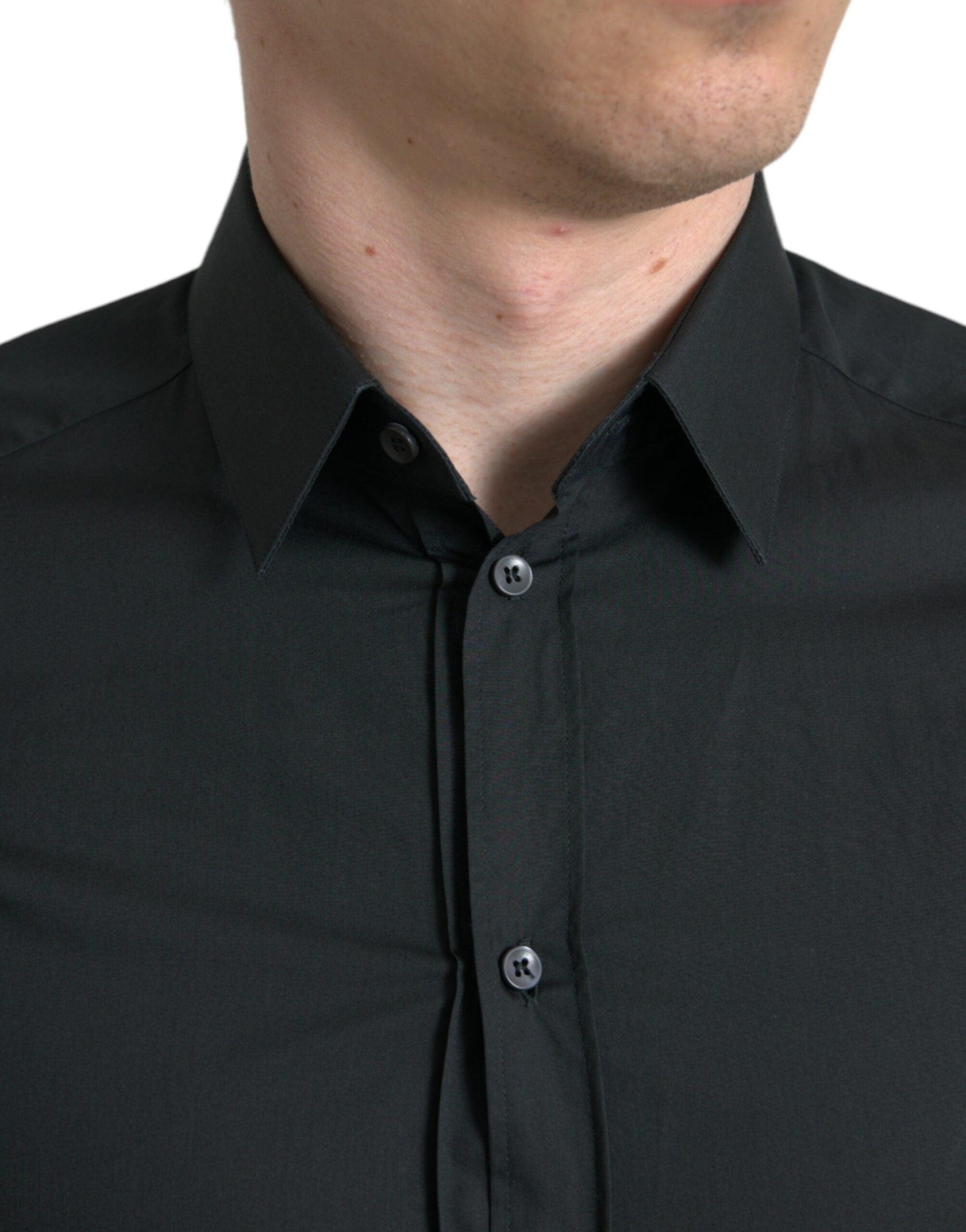 Dolce & Gabbana Elegant Slim Black Silk Blend Dress Shirt - Arichezz.store