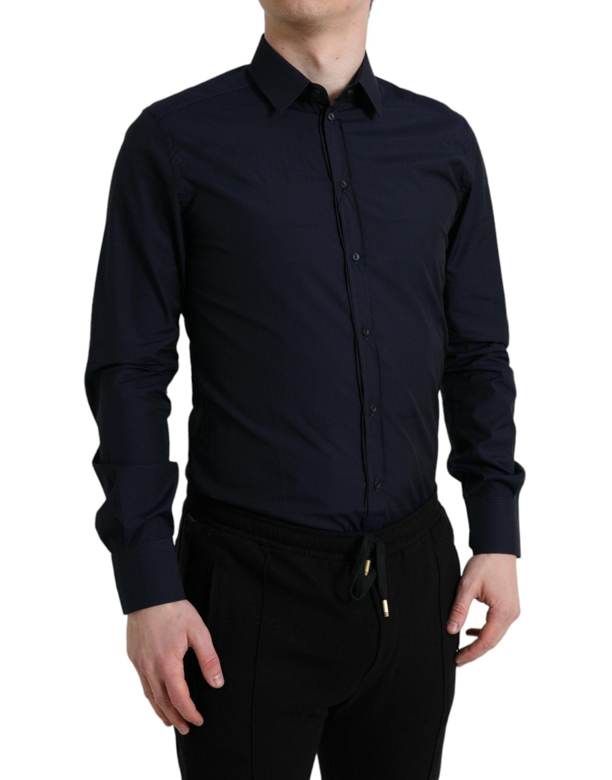 Dolce & Gabbana Elegant Navy Jacquard Dress Shirt - Arichezz.store