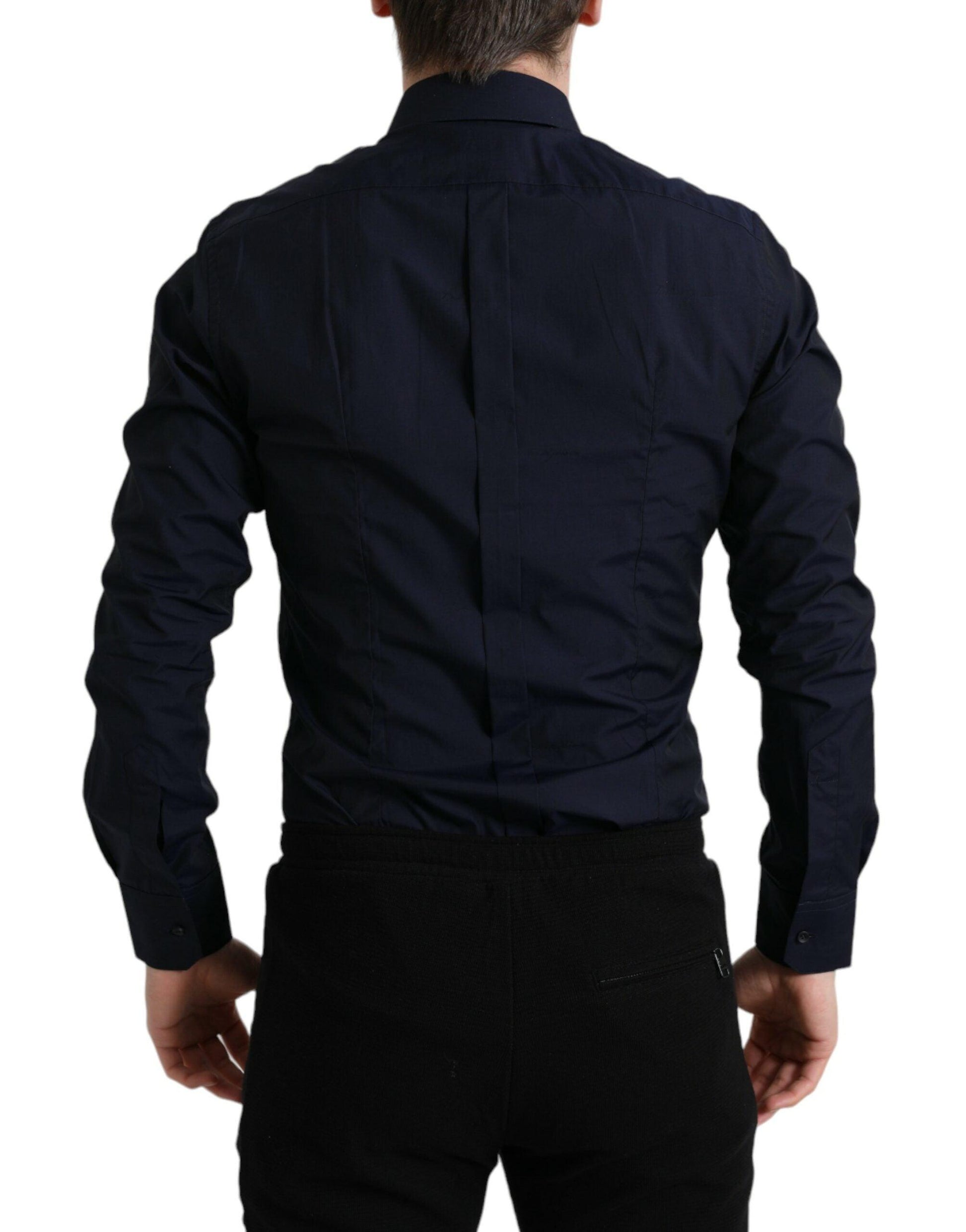 Dolce & Gabbana Elegant Navy Jacquard Dress Shirt - Arichezz.store