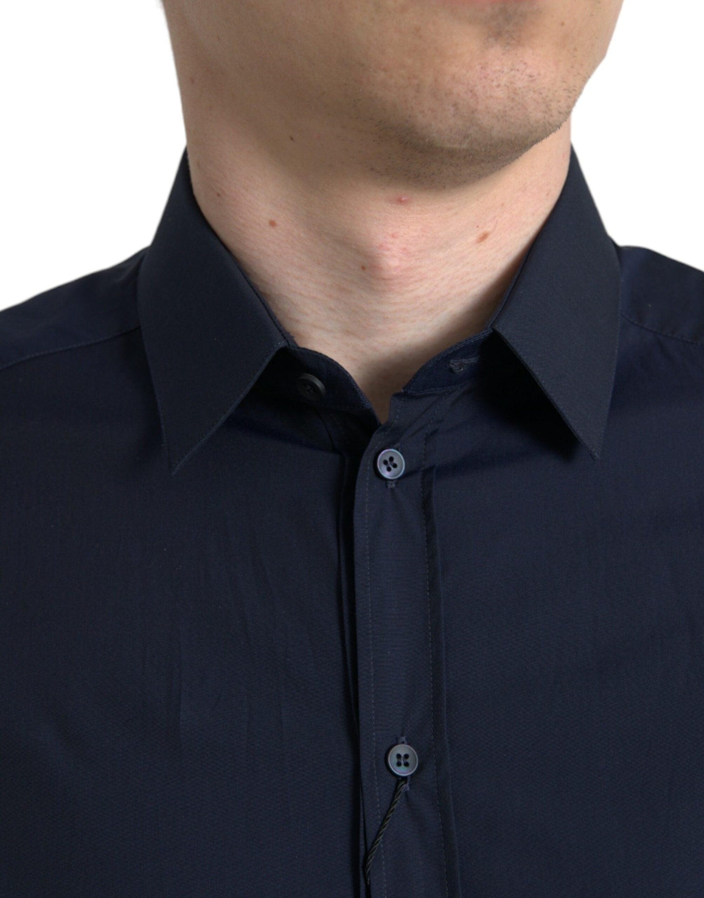 Dolce & Gabbana Elegant Navy Jacquard Dress Shirt - Arichezz.store