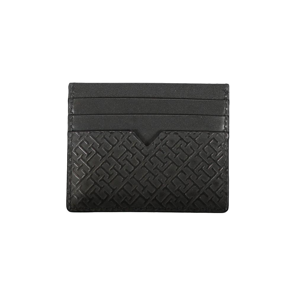 Tommy Hilfiger Sleek Black Leather Card Holder with Contrast Detail - Arichezz.store