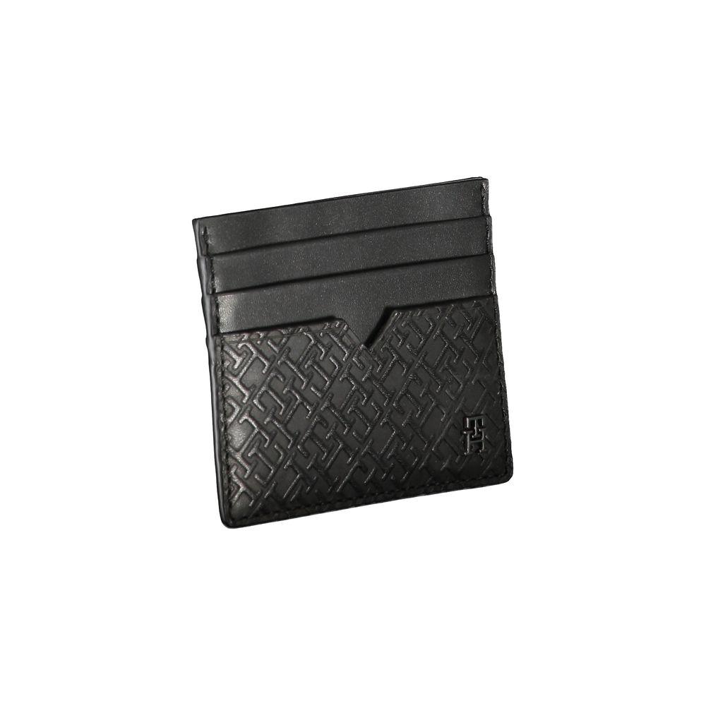 Tommy Hilfiger Sleek Black Leather Card Holder with Contrast Detail - Arichezz.store