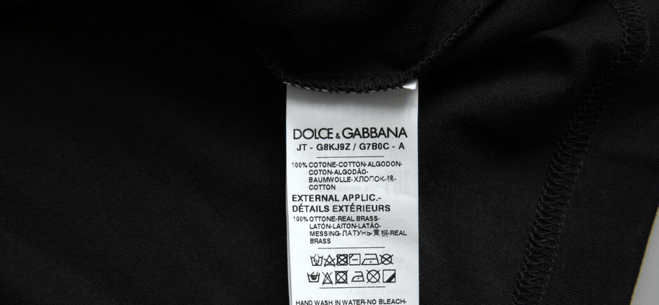 Dolce & Gabbana Elegant Black Cotton Crewneck Tee with Dog Tag Detail - Arichezz.store