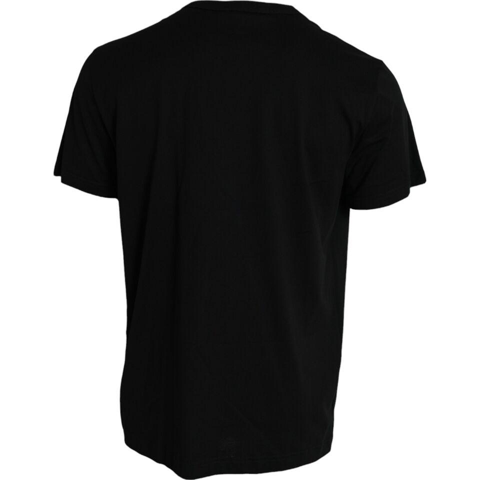 Dolce & Gabbana Elegant Black Cotton Crewneck Tee with Dog Tag Detail - Arichezz.store