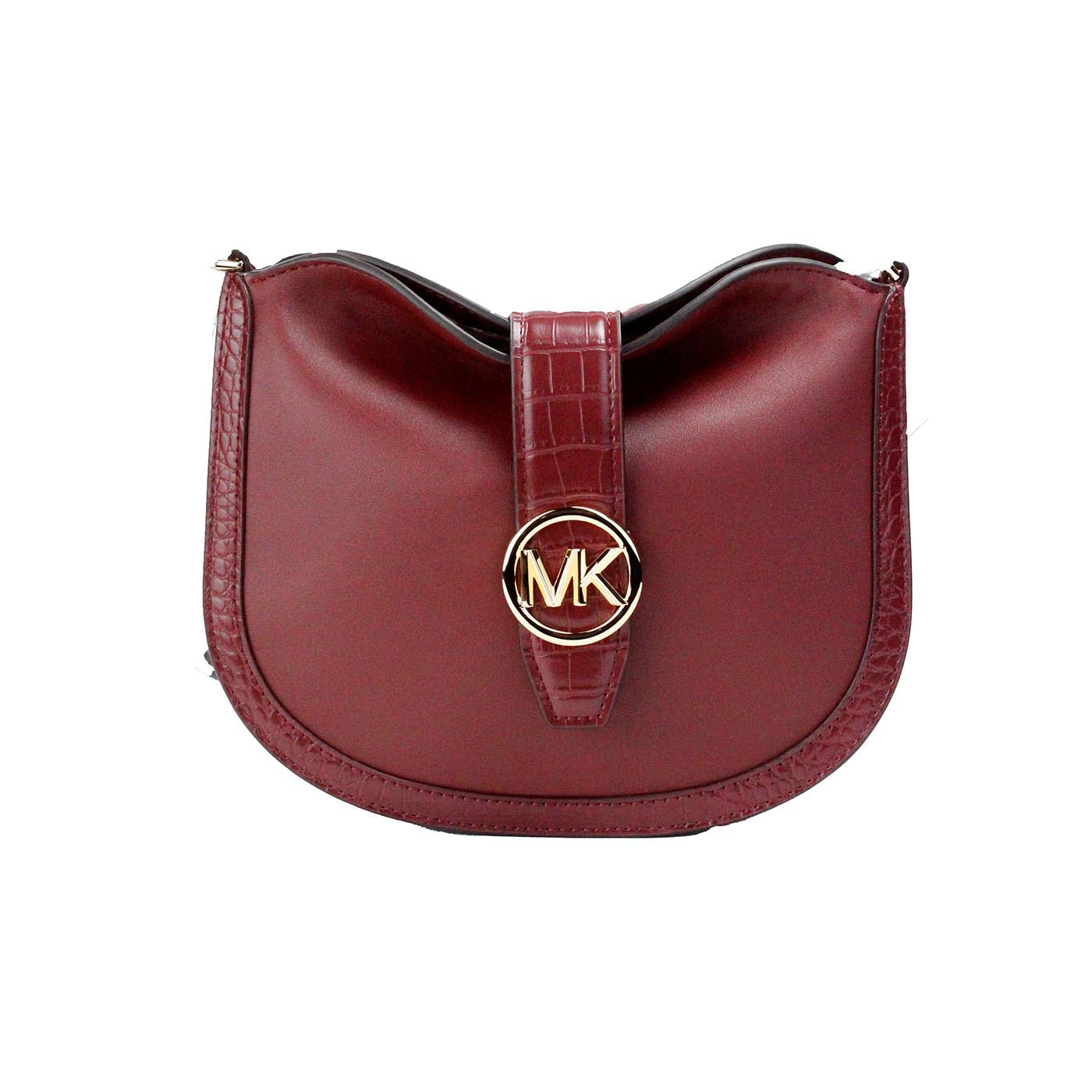 Michael Kors Gabby Small Dark Cherry Leather Foldover Hobo Crossbody Bag - Arichezz.store