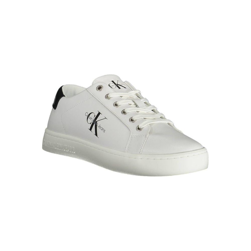 Calvin Klein Sleek White Lace-Up Sneakers with Logo Detail - Arichezz.store