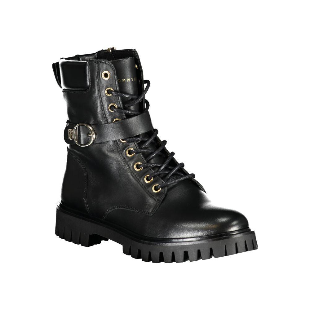 Tommy Hilfiger Chic Black Lace-Up Boots with Zip and Contrast Details - Arichezz.store