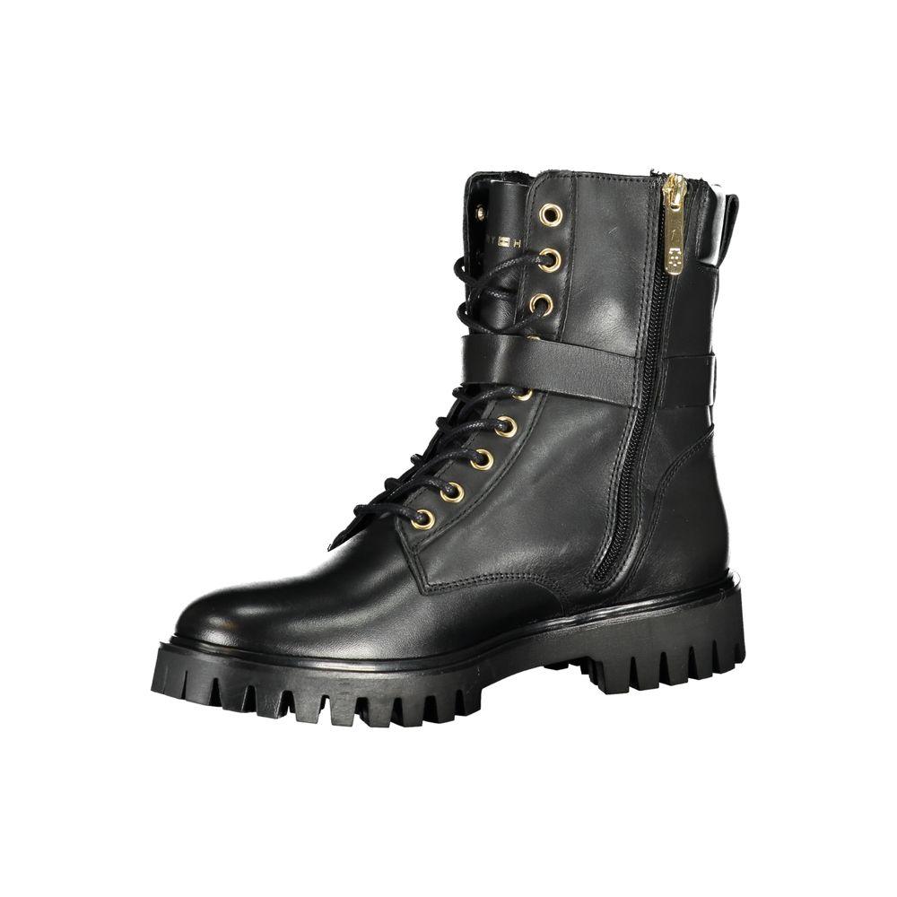 Tommy Hilfiger Chic Black Lace-Up Boots with Zip and Contrast Details - Arichezz.store