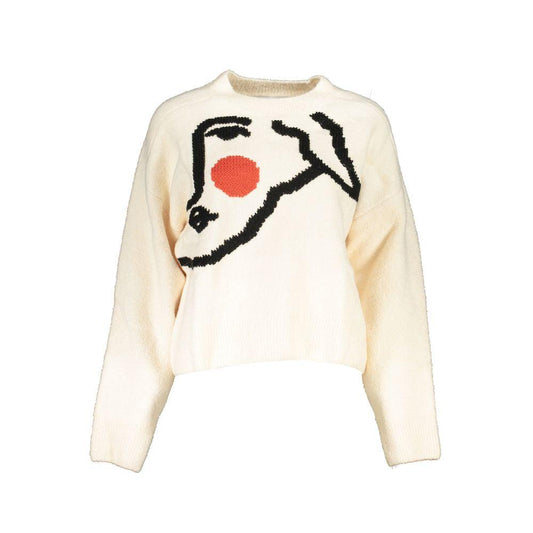 Desigual Chic White Embroidered Crew Neck Sweater - Arichezz.store