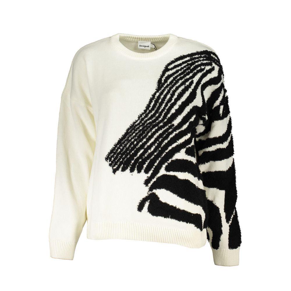 Desigual Chic Contrast Crew Neck Sweater in White - Arichezz.store