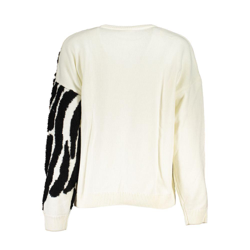 Desigual Chic Contrast Crew Neck Sweater in White - Arichezz.store