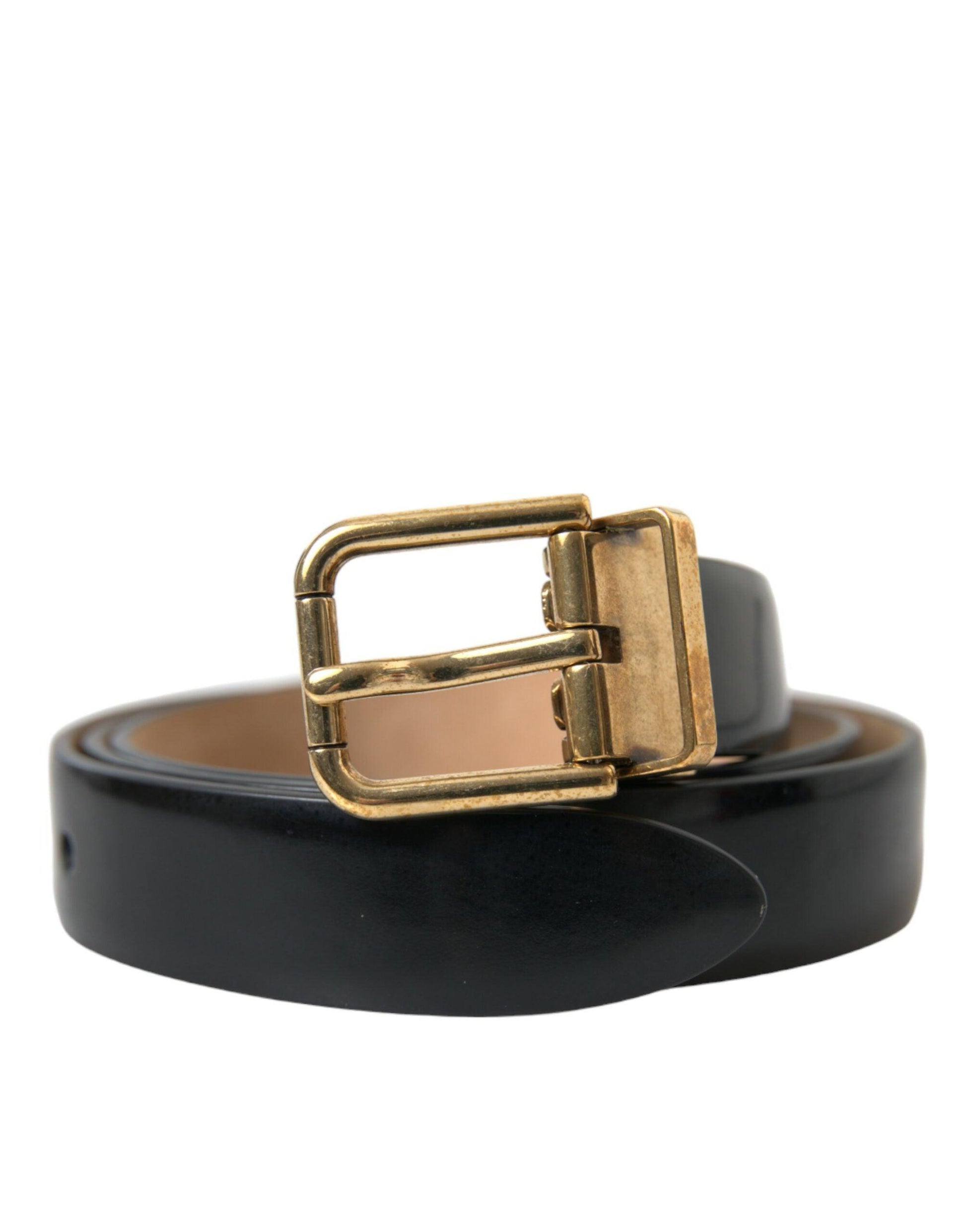 Dolce & Gabbana Elegant Black Leather Waist Belt with Logo Buckle - Arichezz.store