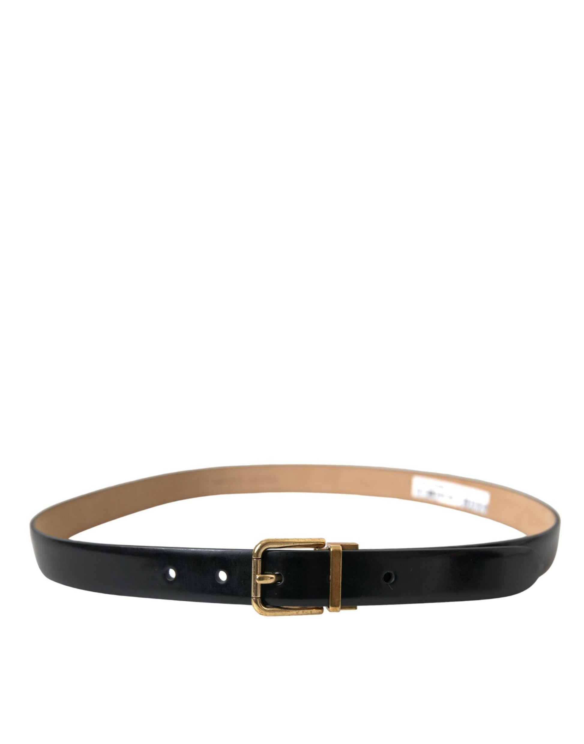 Dolce & Gabbana Elegant Black Leather Waist Belt with Logo Buckle - Arichezz.store