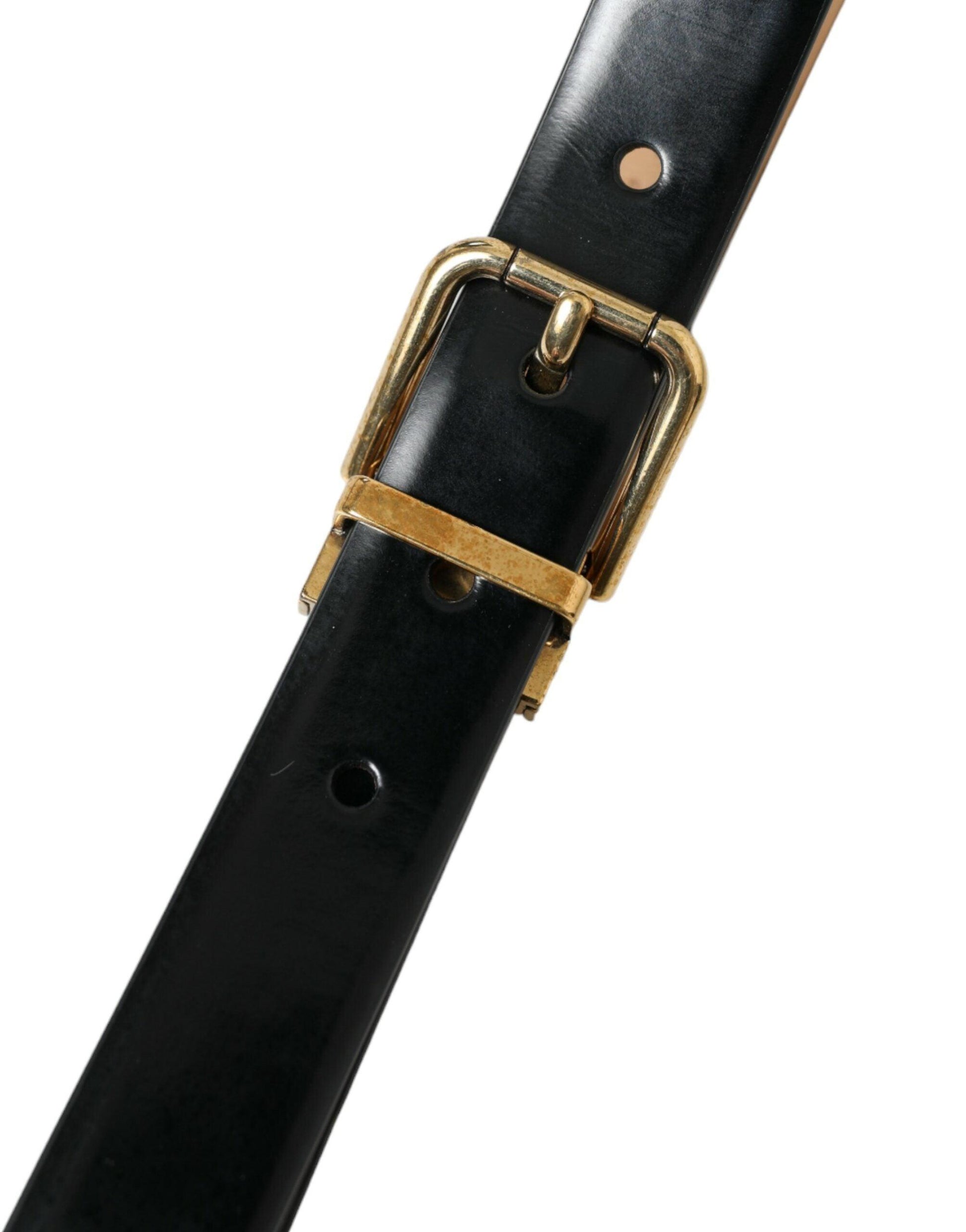 Dolce & Gabbana Elegant Black Leather Waist Belt with Logo Buckle - Arichezz.store