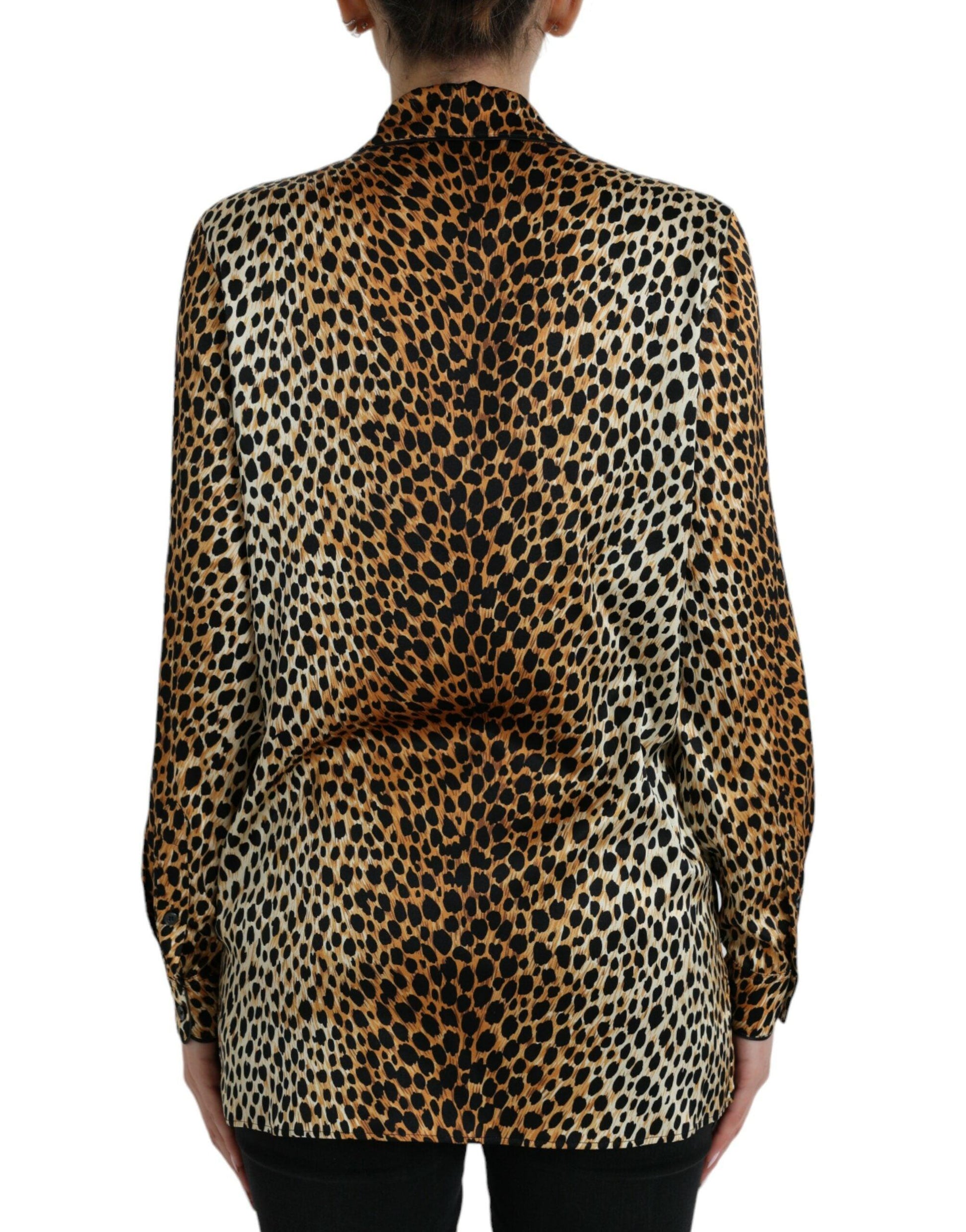 Dolce & Gabbana Elegant Brown Animal Print Silk Blouse - Arichezz.store