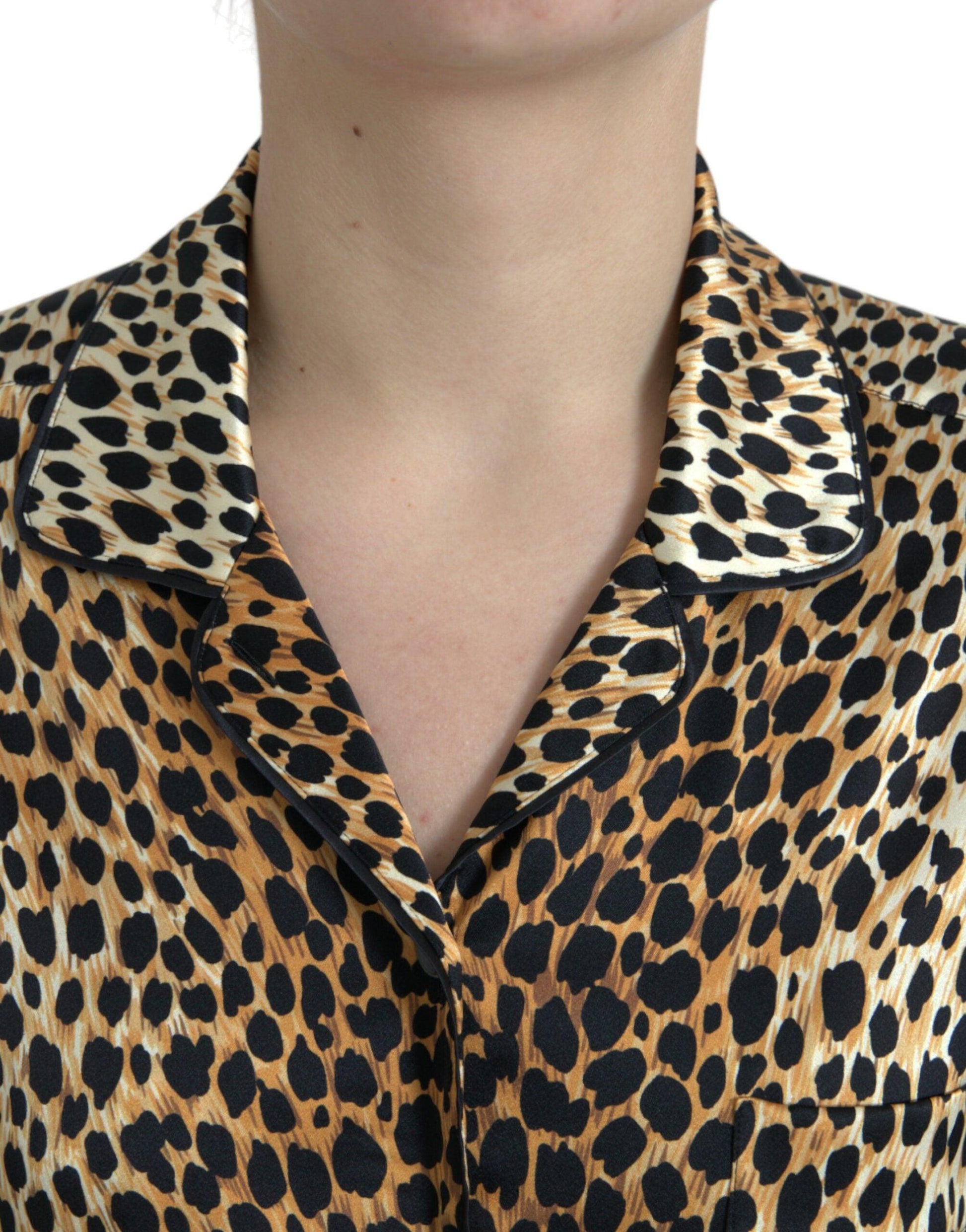 Dolce & Gabbana Elegant Brown Animal Print Silk Blouse - Arichezz.store