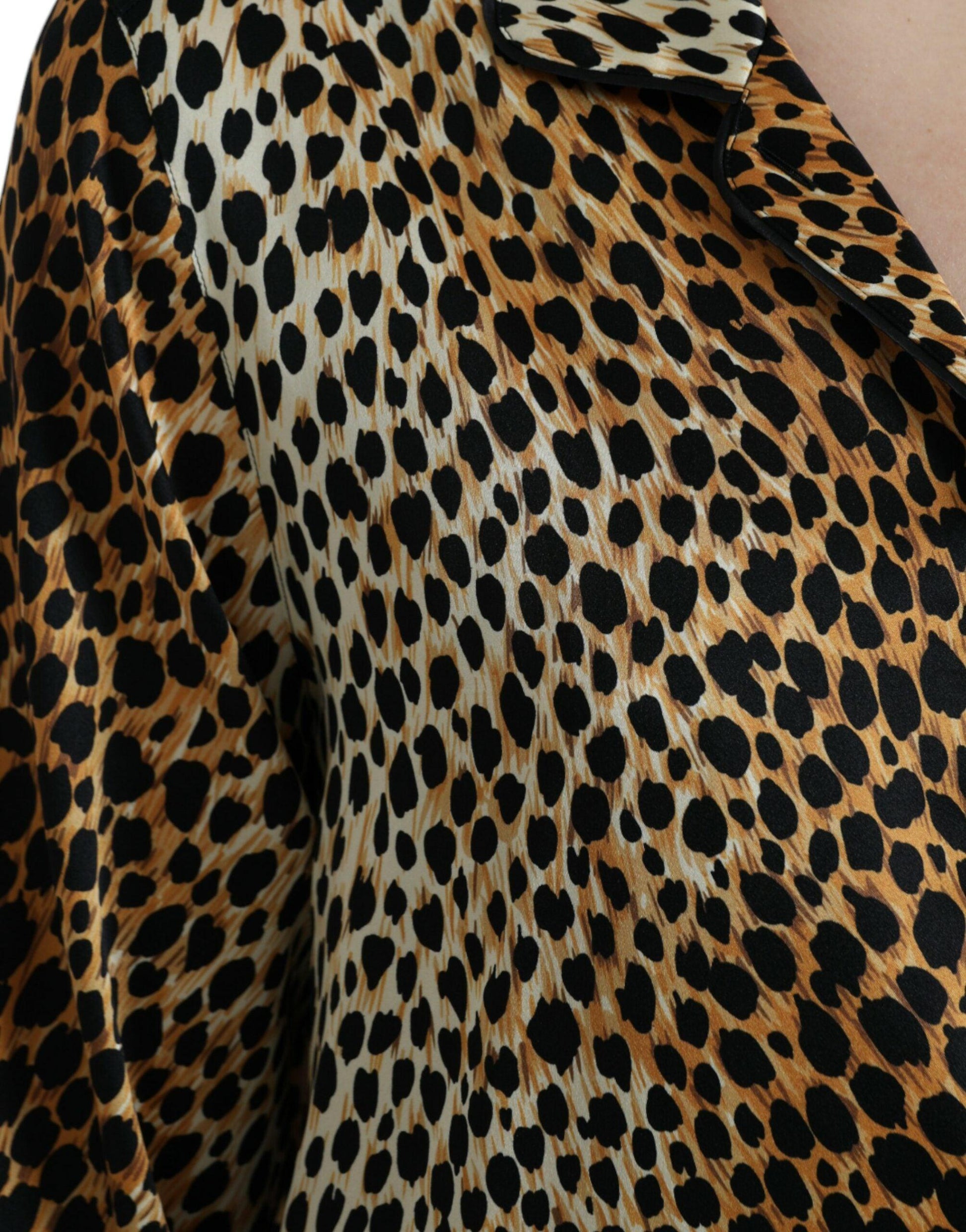 Dolce & Gabbana Elegant Brown Animal Print Silk Blouse - Arichezz.store