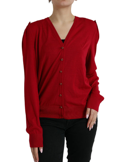 Dolce & Gabbana Elegant Red V-Neck Wool Cardigan - Arichezz.store