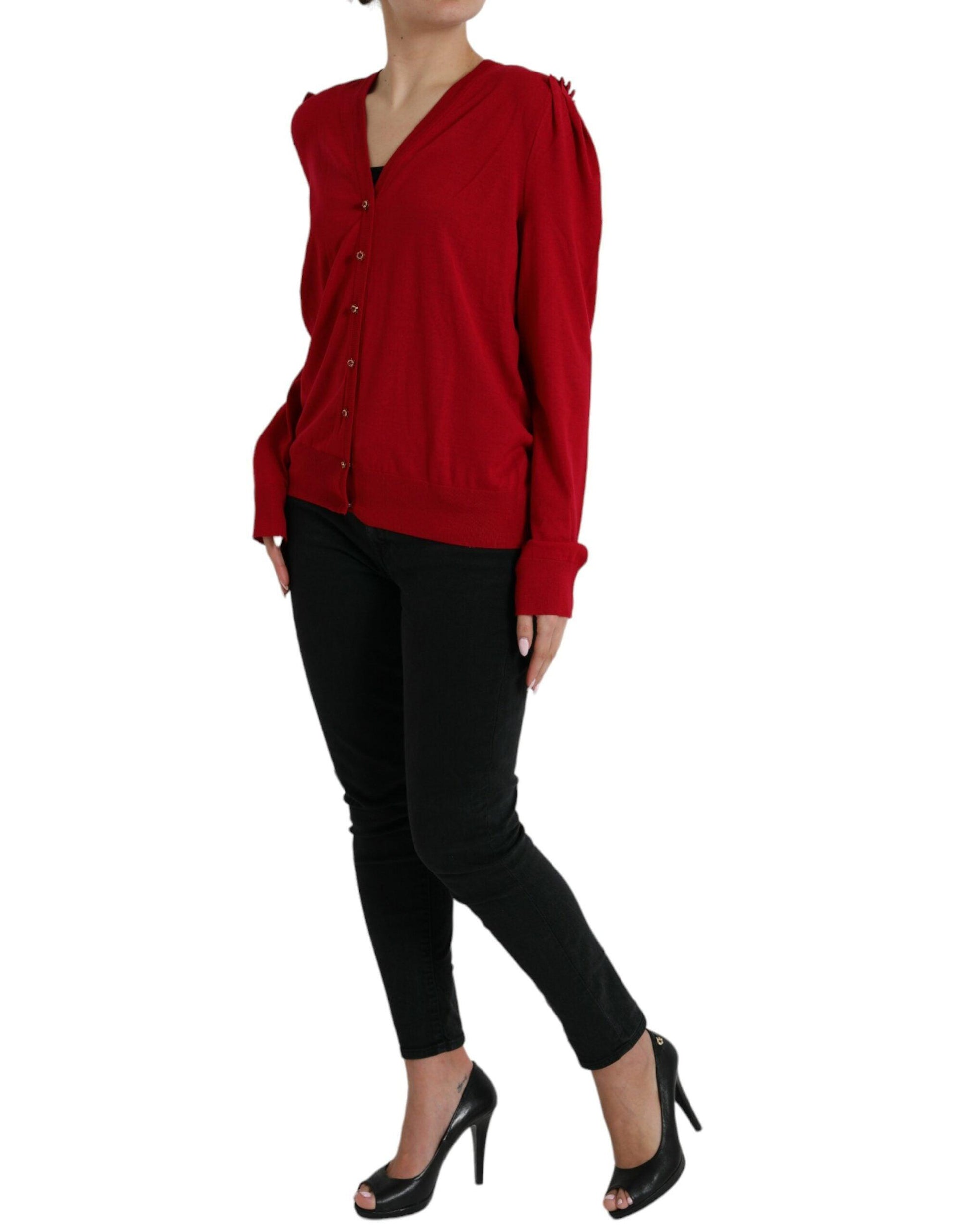 Dolce & Gabbana Elegant Red V-Neck Wool Cardigan - Arichezz.store