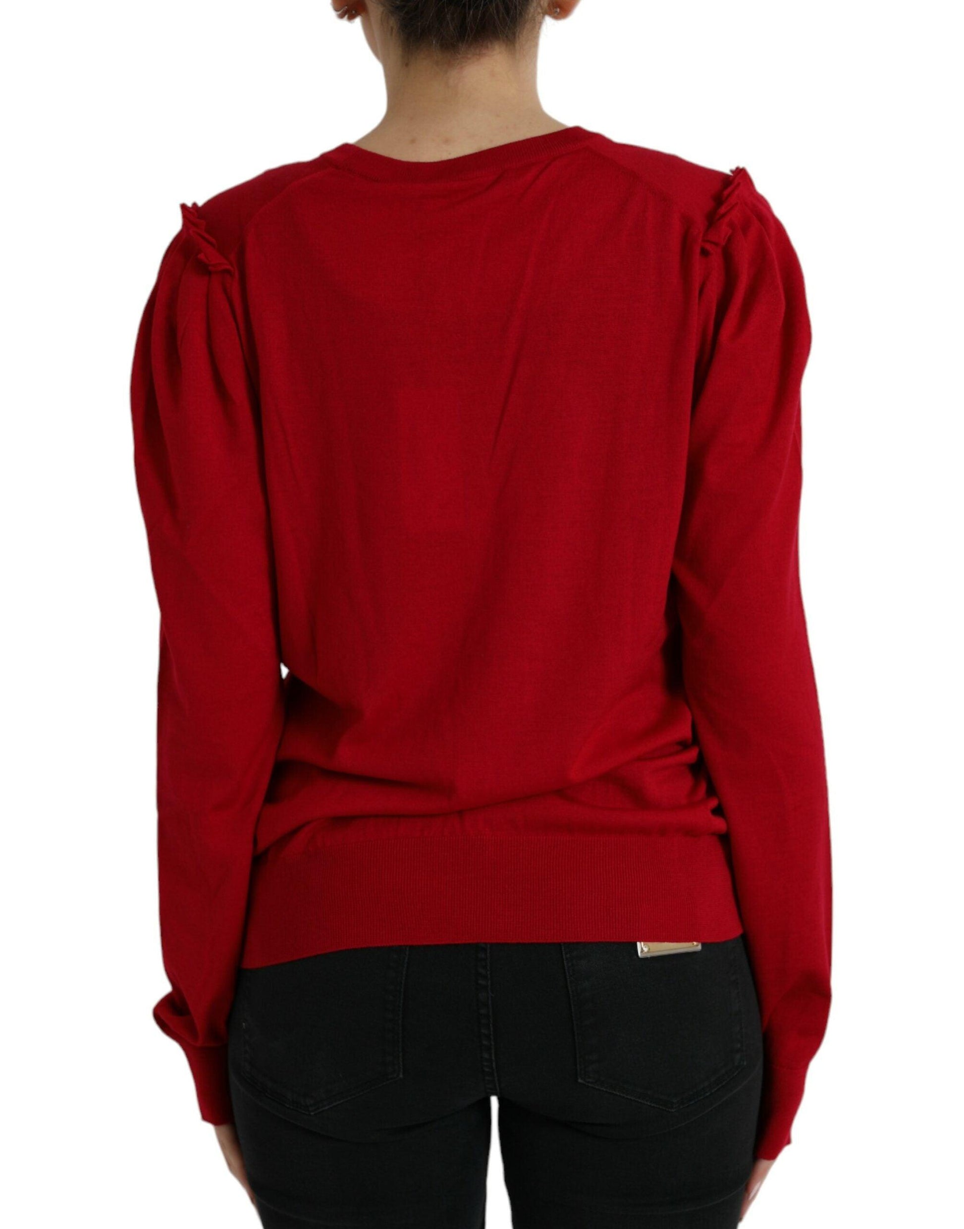 Dolce & Gabbana Elegant Red V-Neck Wool Cardigan - Arichezz.store