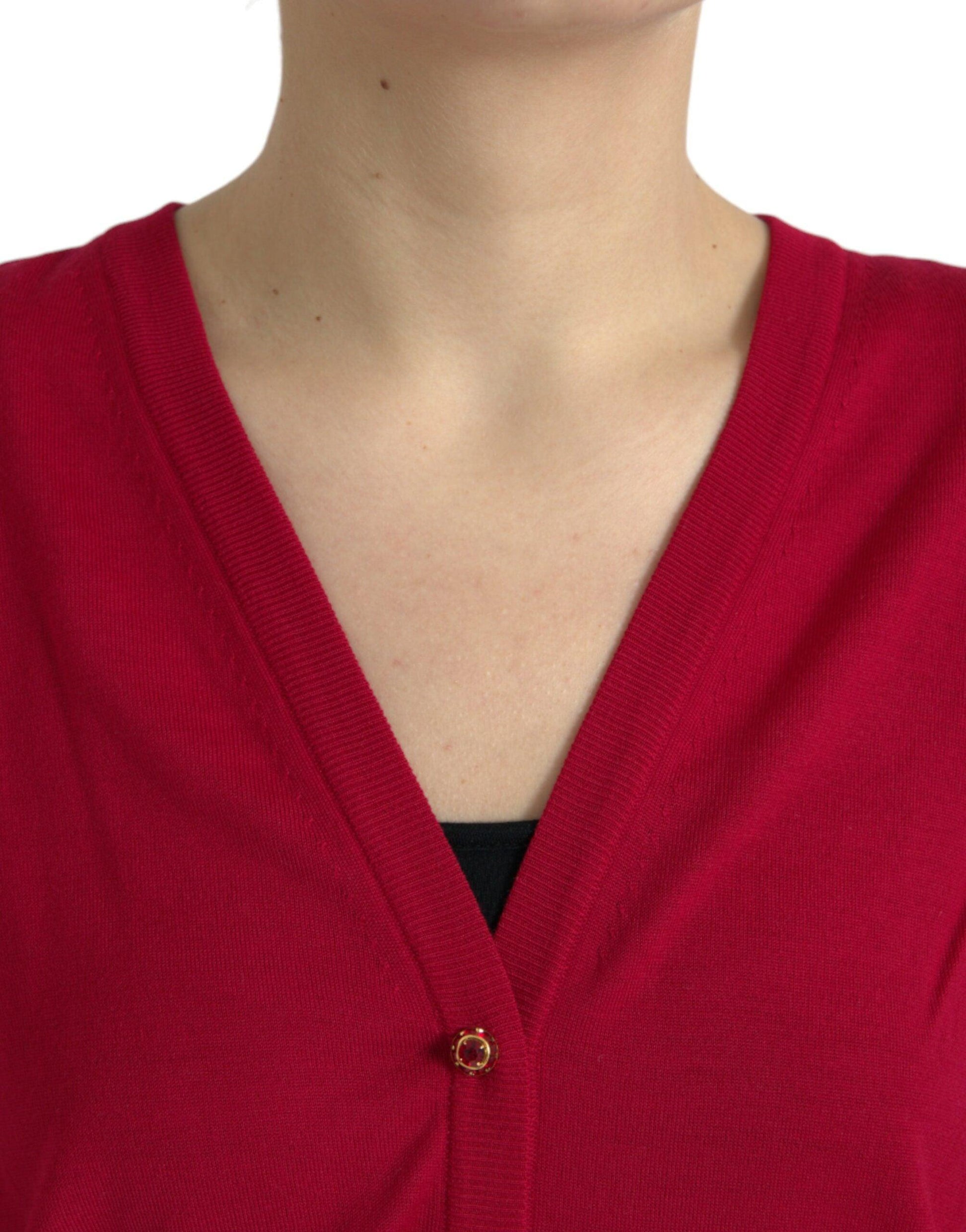 Dolce & Gabbana Elegant Red V-Neck Wool Cardigan - Arichezz.store