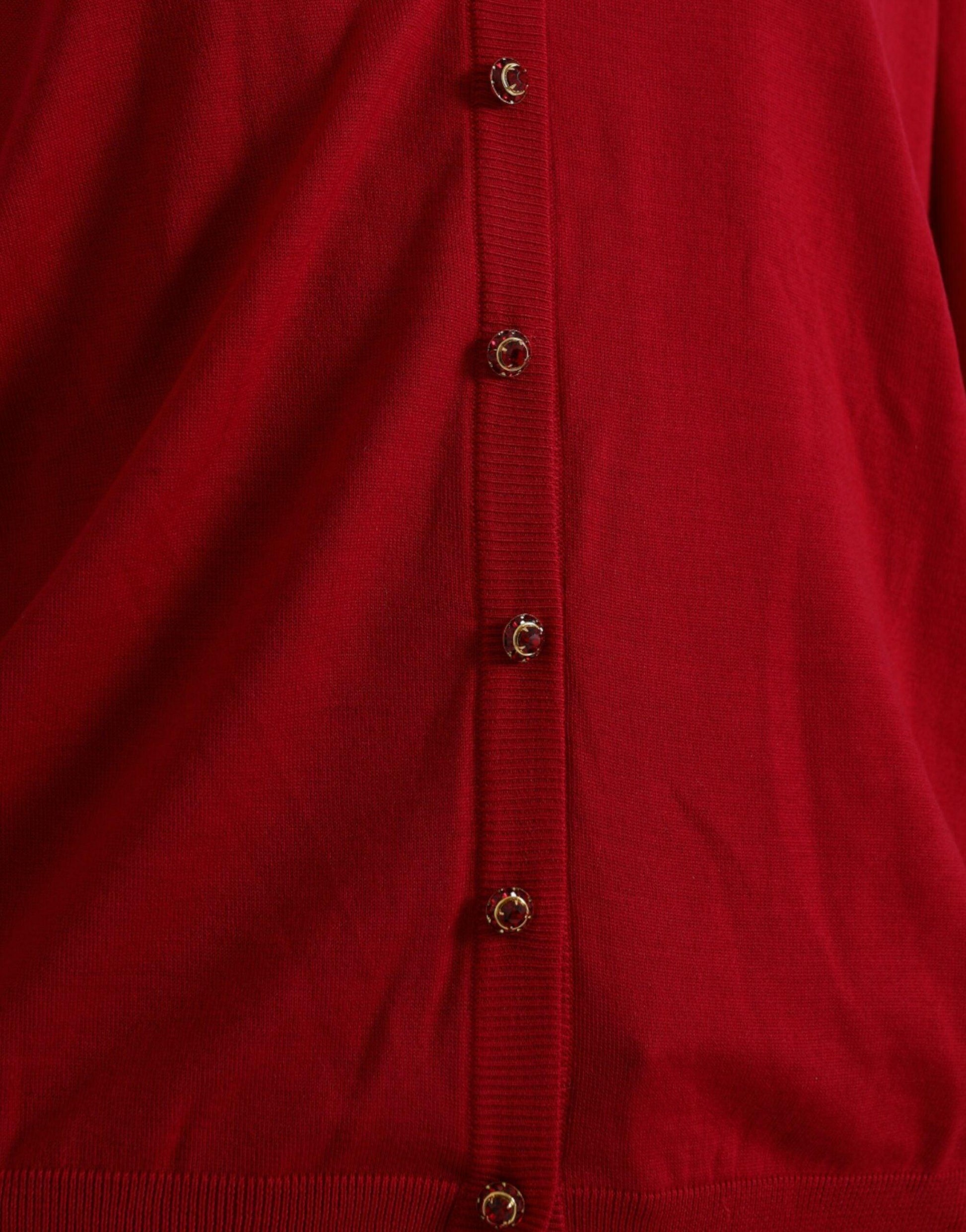 Dolce & Gabbana Elegant Red V-Neck Wool Cardigan - Arichezz.store