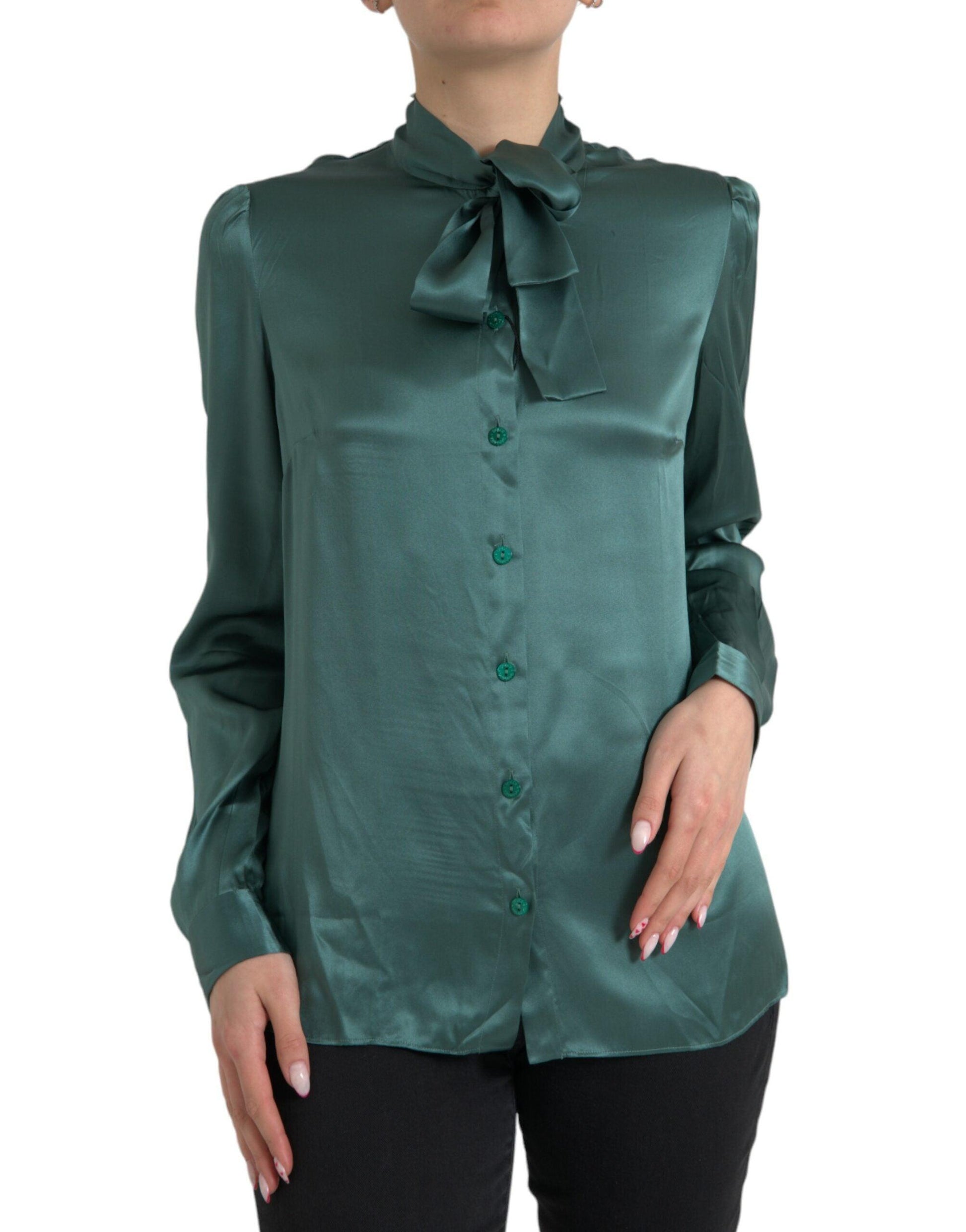 Dolce & Gabbana Elegant Dark Green Silk Blouse Top - Arichezz.store