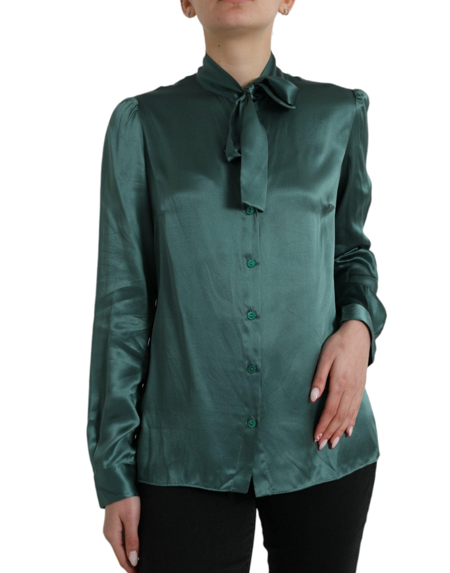 Dolce & Gabbana Elegant Dark Green Silk Blouse Top - Arichezz.store