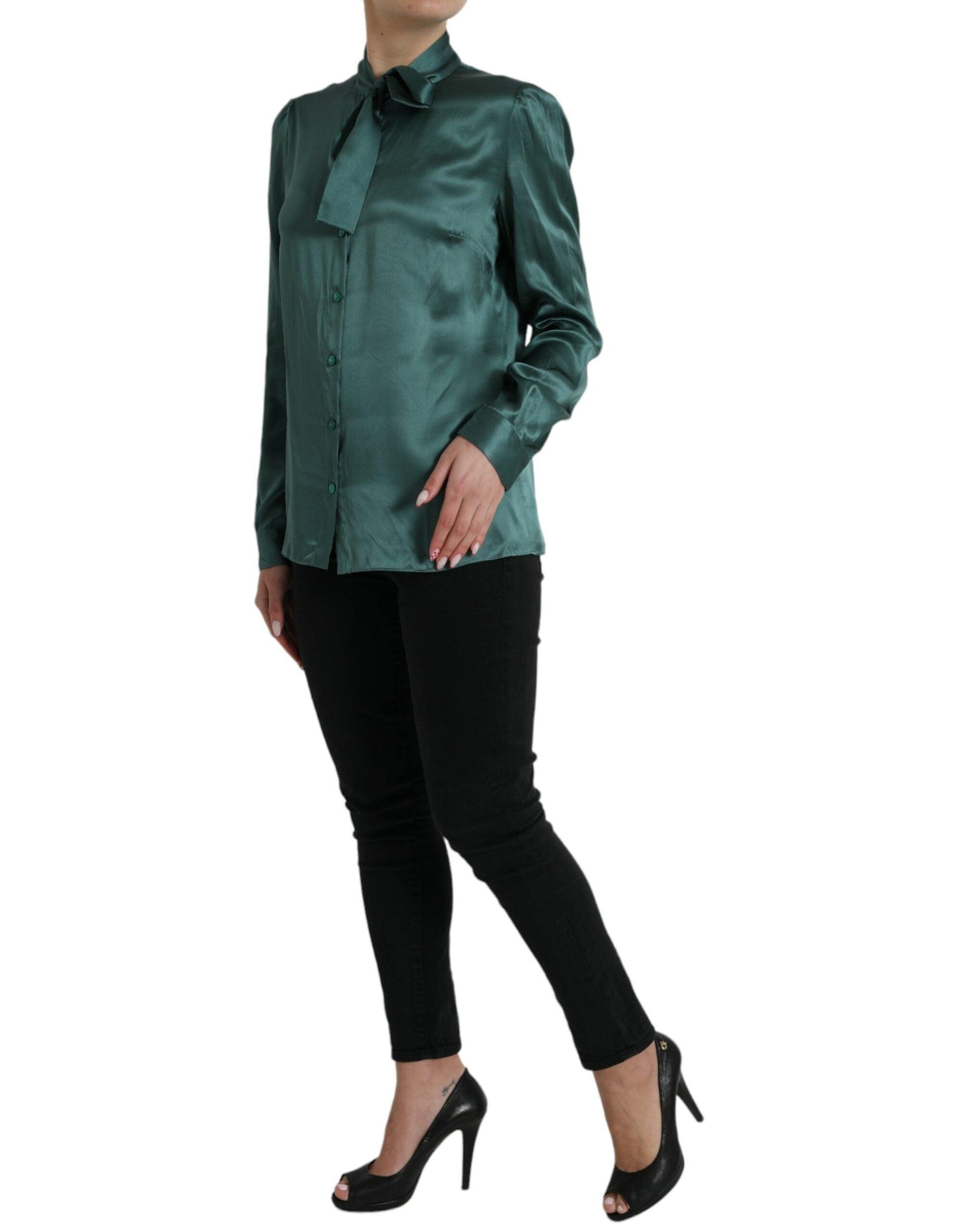 Dolce & Gabbana Elegant Dark Green Silk Blouse Top - Arichezz.store