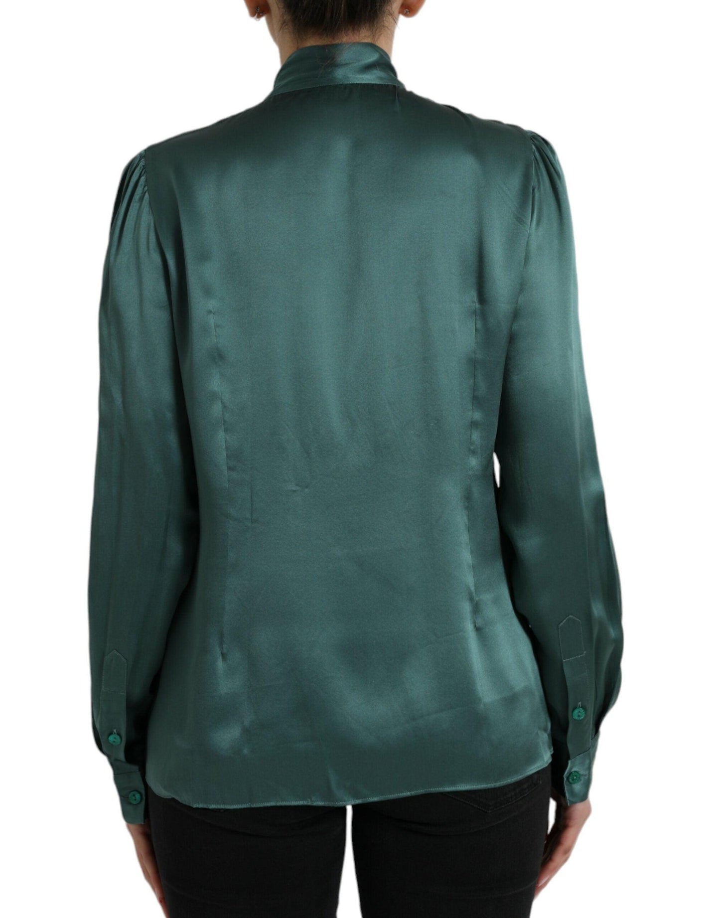 Dolce & Gabbana Elegant Dark Green Silk Blouse Top - Arichezz.store