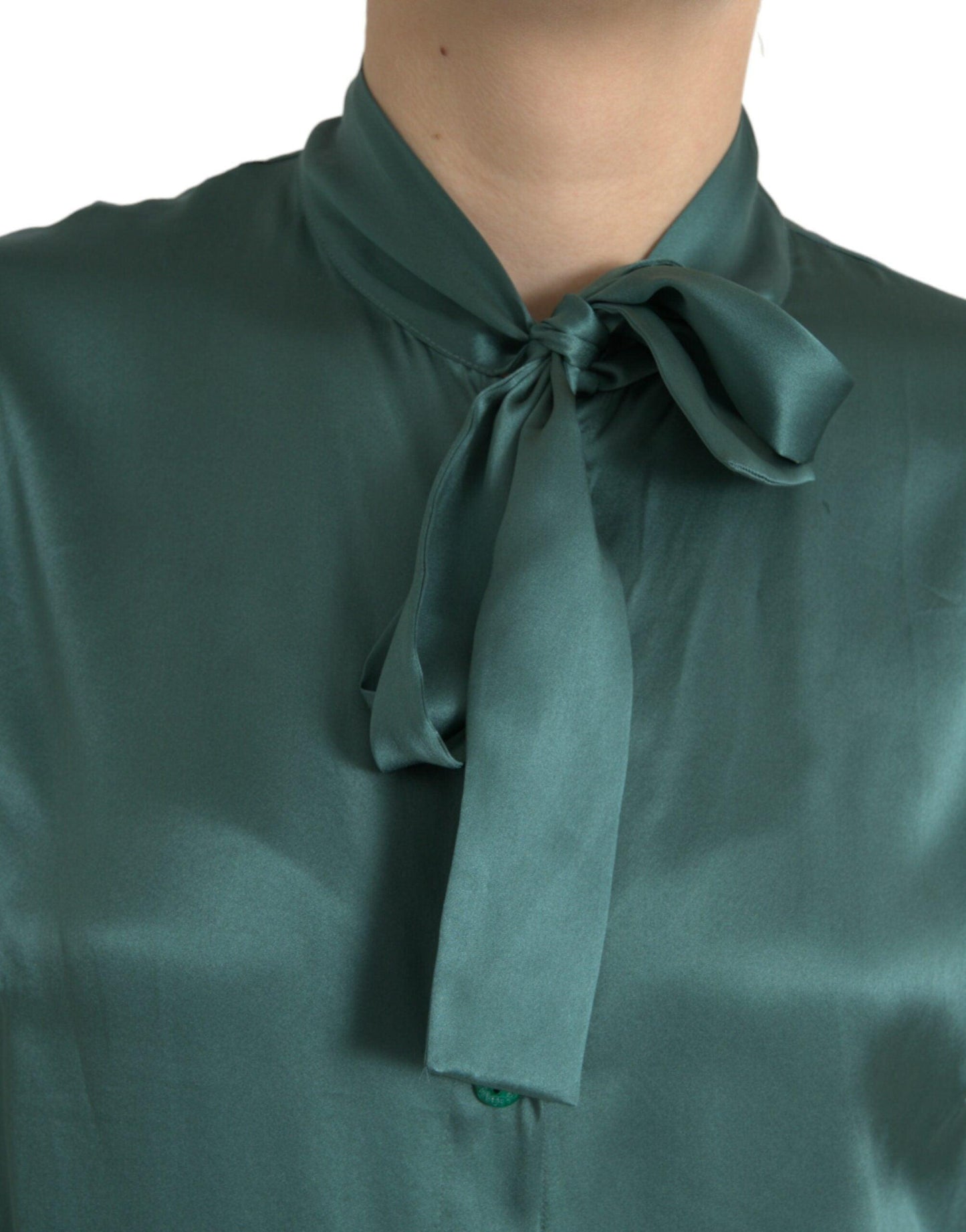 Dolce & Gabbana Elegant Dark Green Silk Blouse Top - Arichezz.store