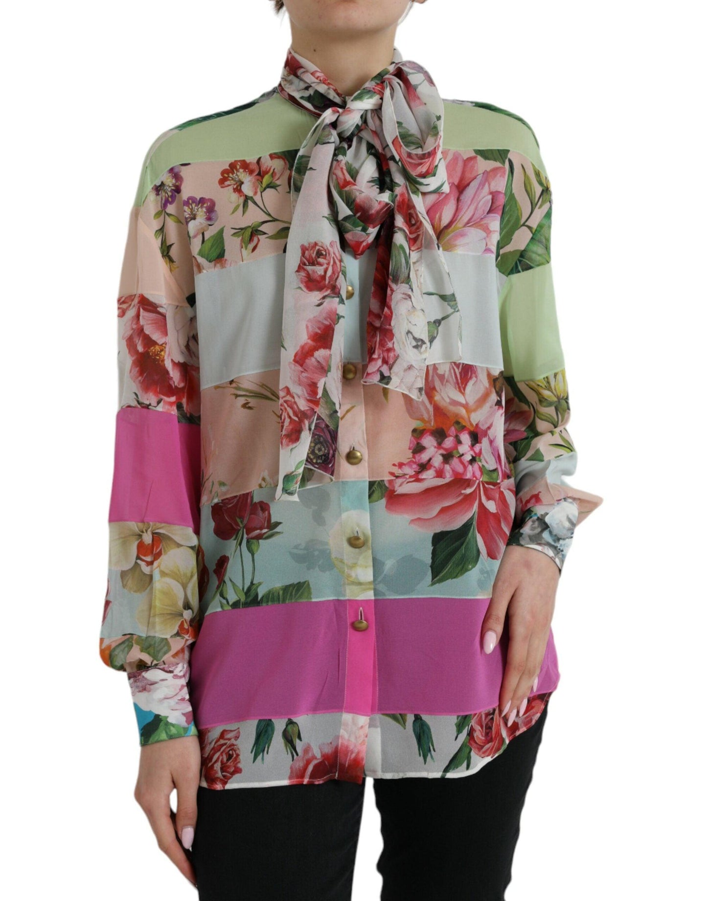 Dolce & Gabbana Elegant Multicolor Silk Blend Long Sleeve Top - Arichezz.store