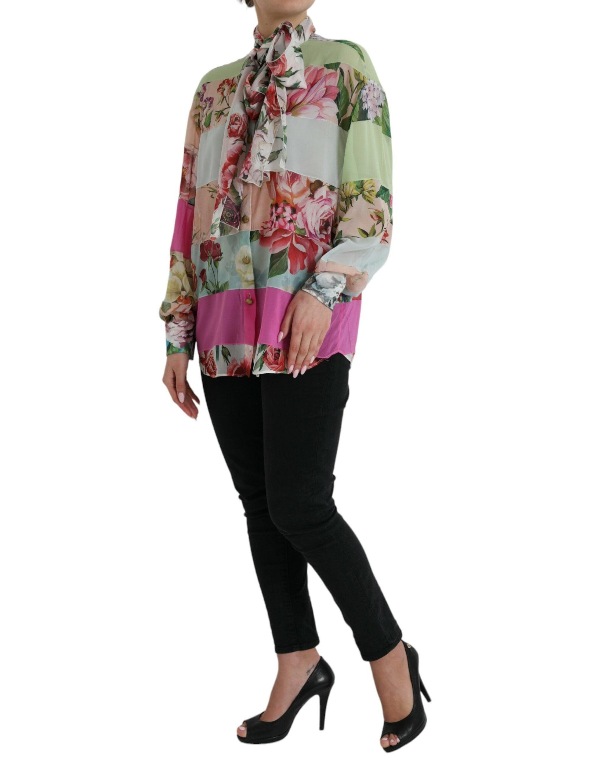 Dolce & Gabbana Elegant Multicolor Silk Blend Long Sleeve Top - Arichezz.store