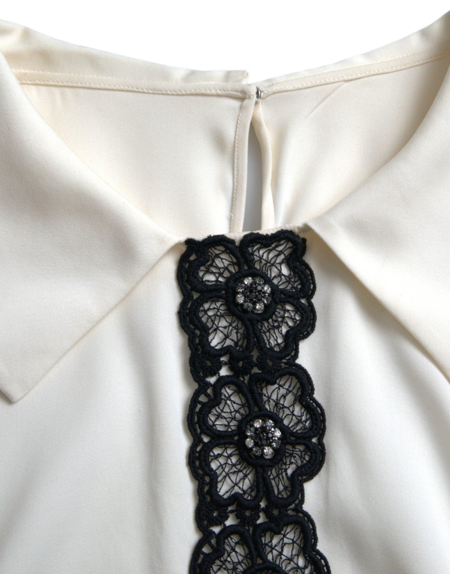 Dolce & Gabbana Elegant Off-White Lace-Trim Silk Blouse - Arichezz.store