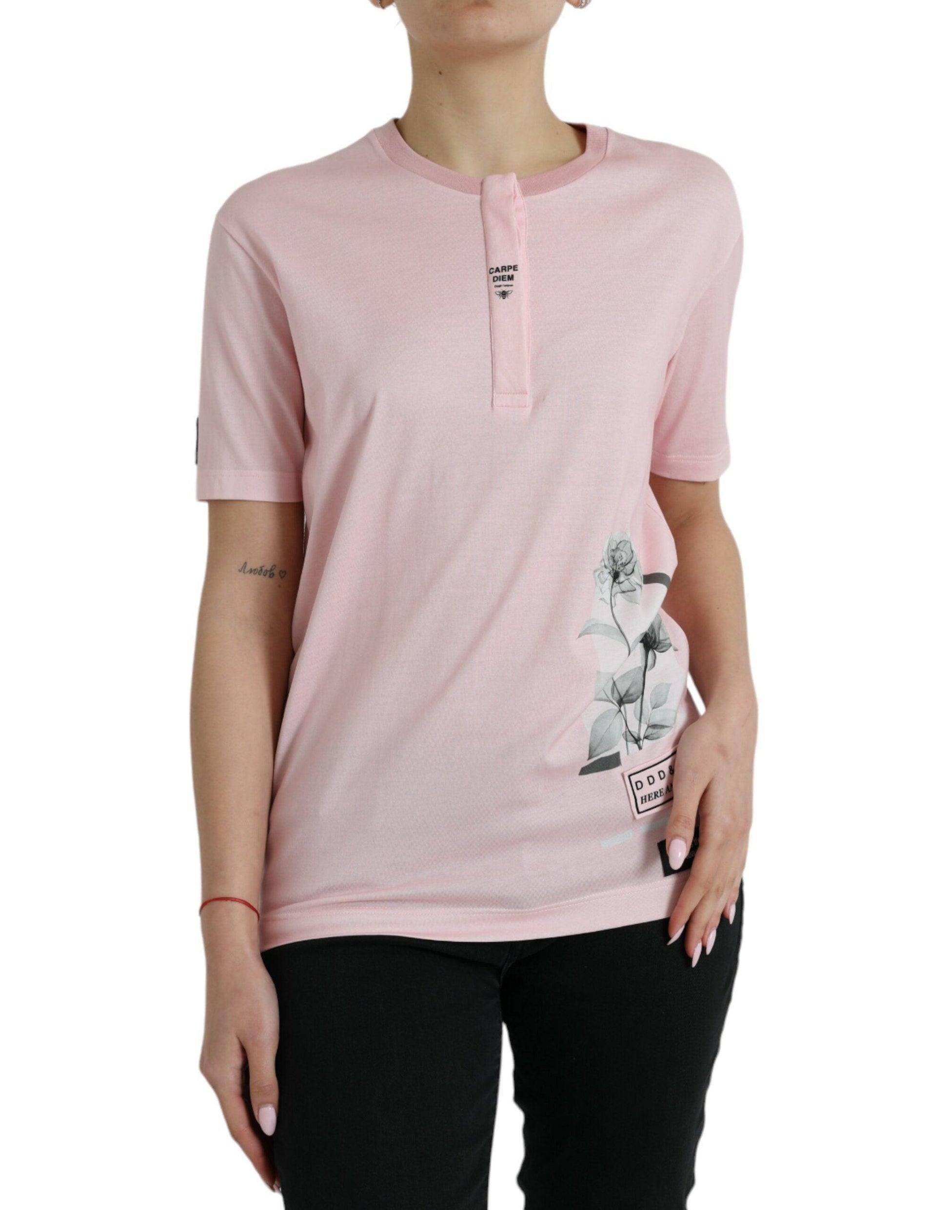 Dolce & Gabbana Chic Pink Floral Cotton Tee - Arichezz.store