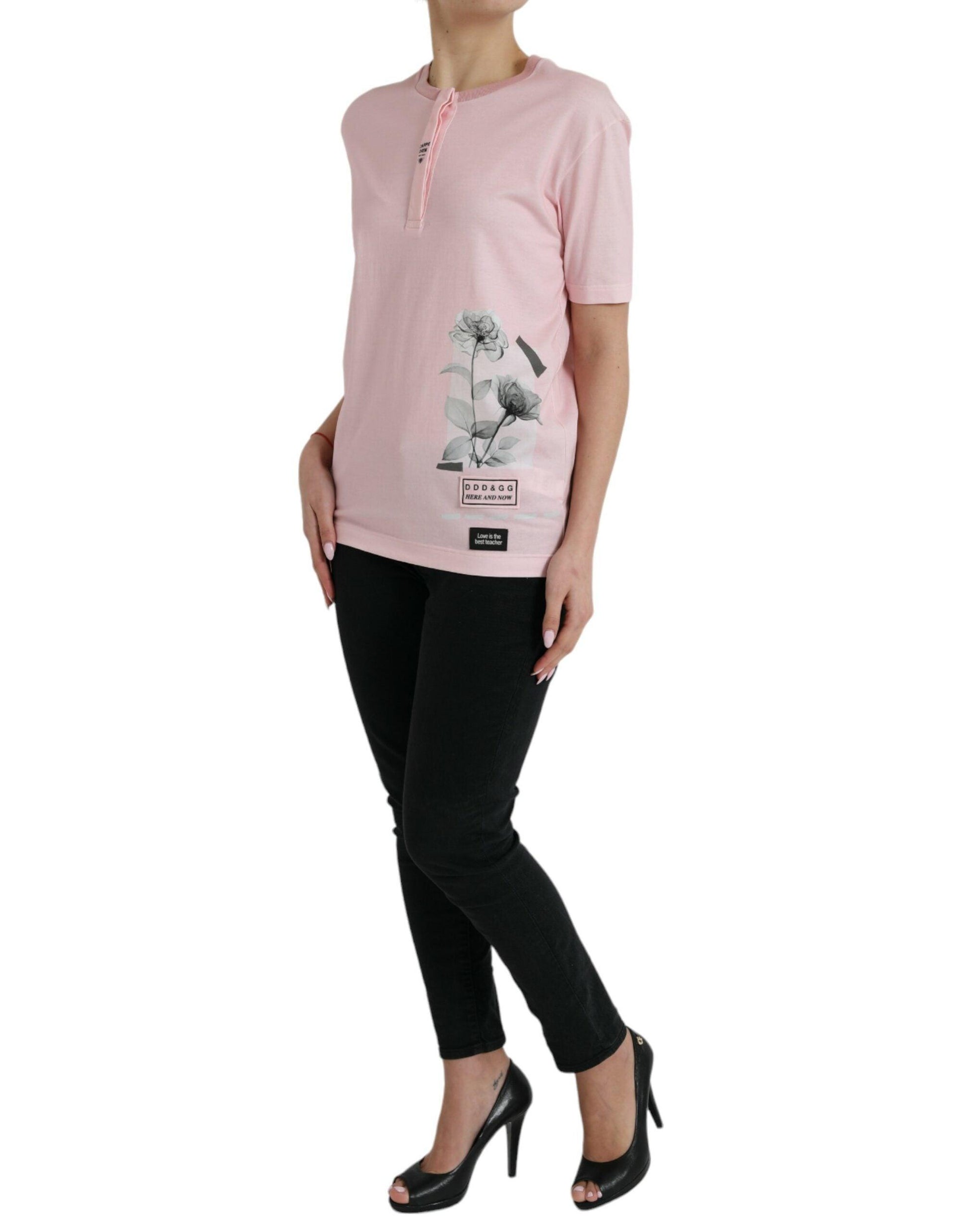 Dolce & Gabbana Chic Pink Floral Cotton Tee - Arichezz.store