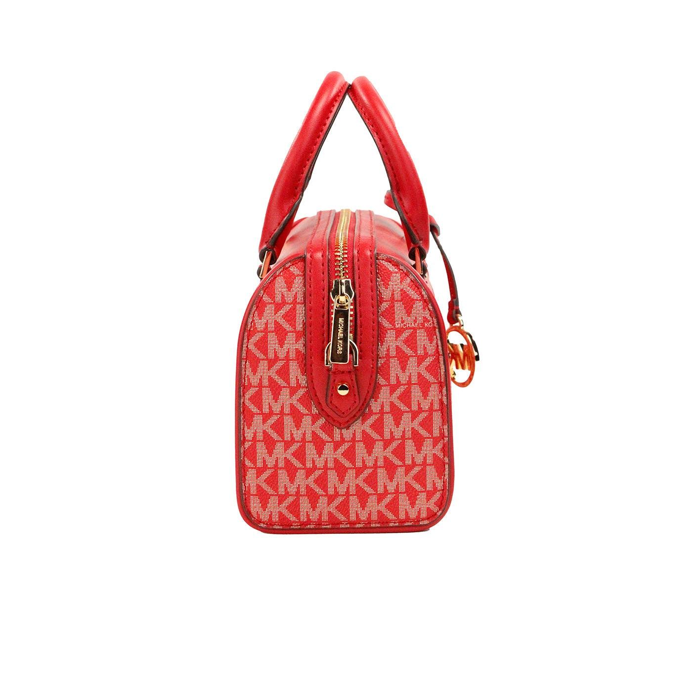 Michael Kors Travel XS Bright Red Signature PVC Duffle Crossbody Bag Purse - Arichezz.store