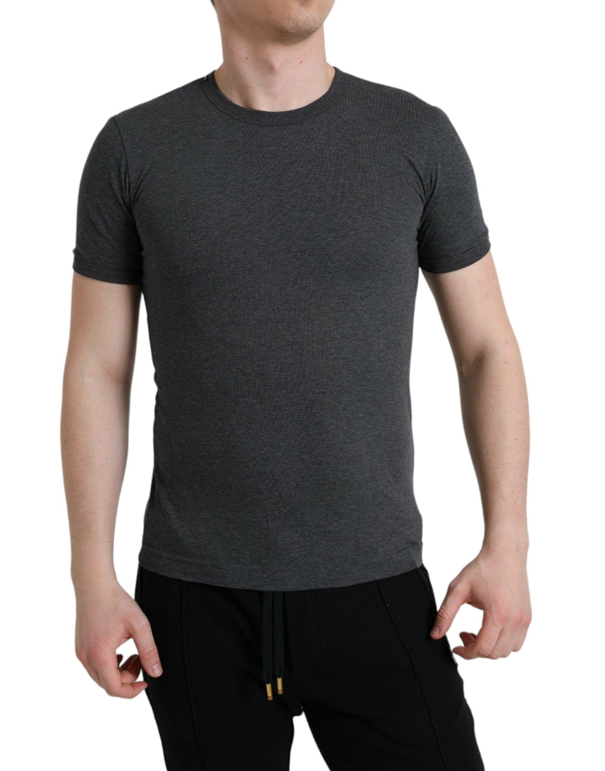 Dolce & Gabbana Elegant Dark Gray Crew Neck Tee - Arichezz.store