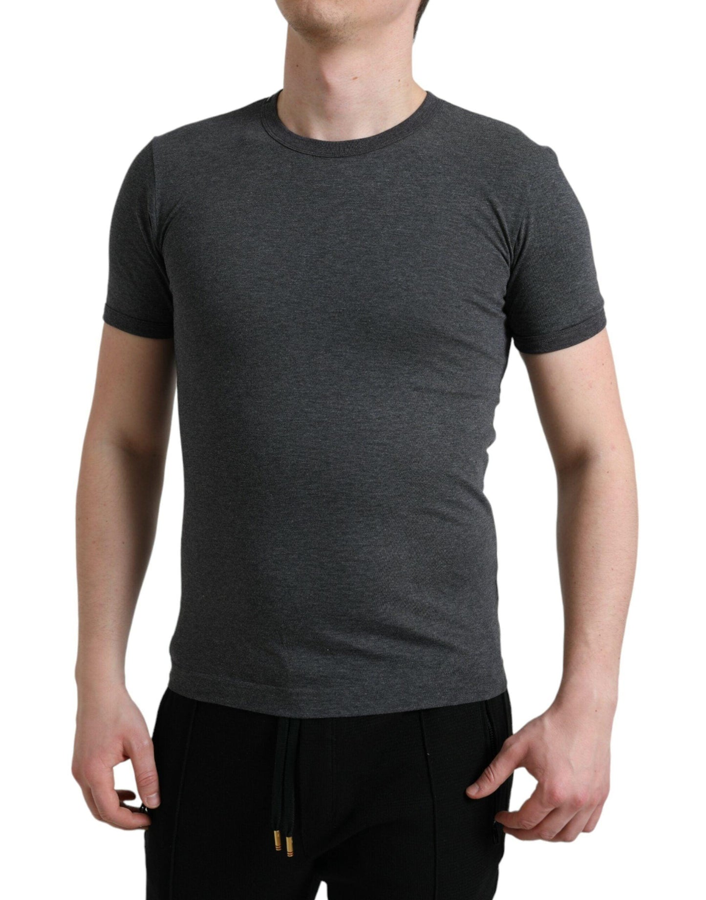 Dolce & Gabbana Elegant Dark Gray Crew Neck Tee - Arichezz.store