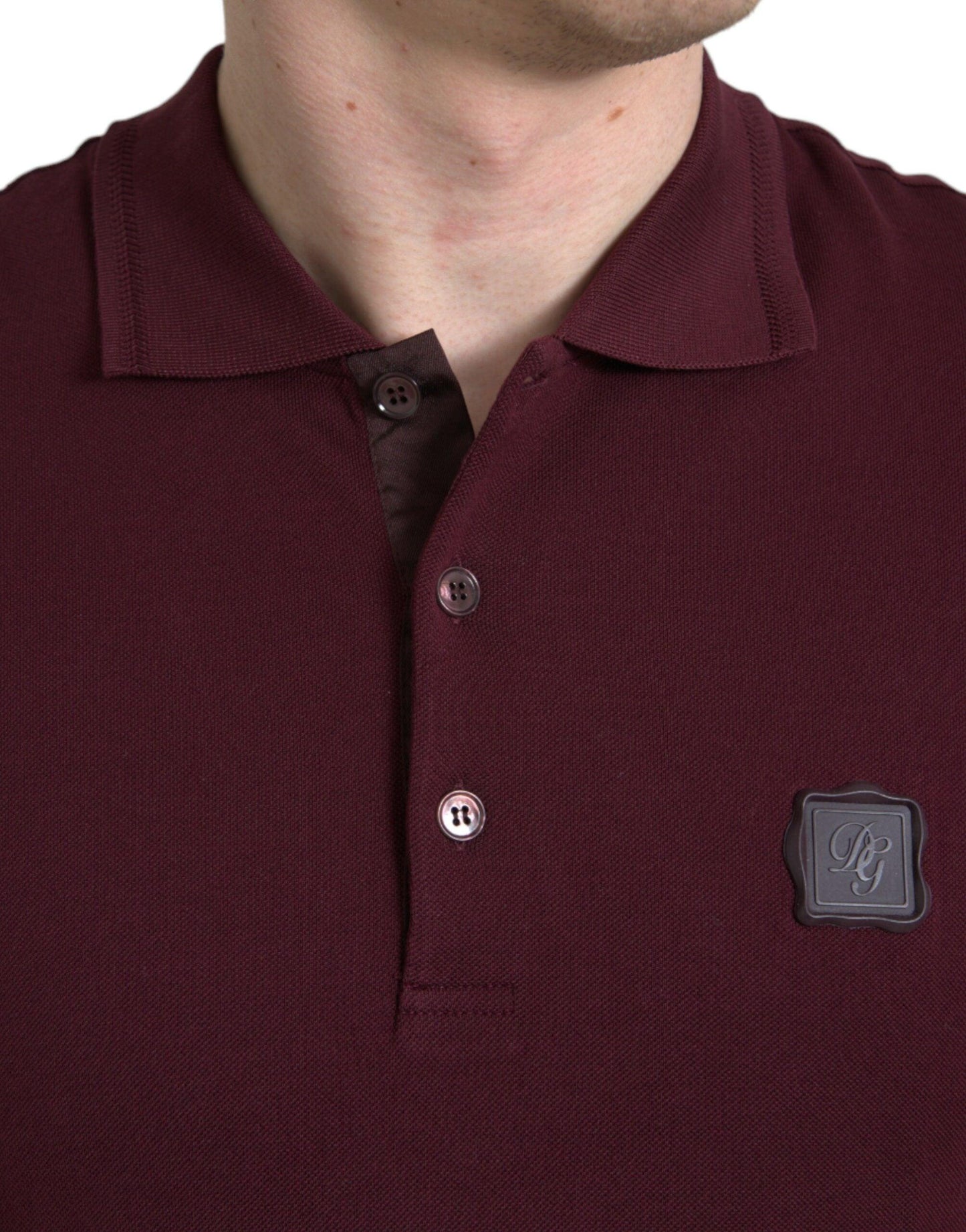 Dolce & Gabbana Elegant Maroon Cotton Blend Polo Tee - Arichezz.store