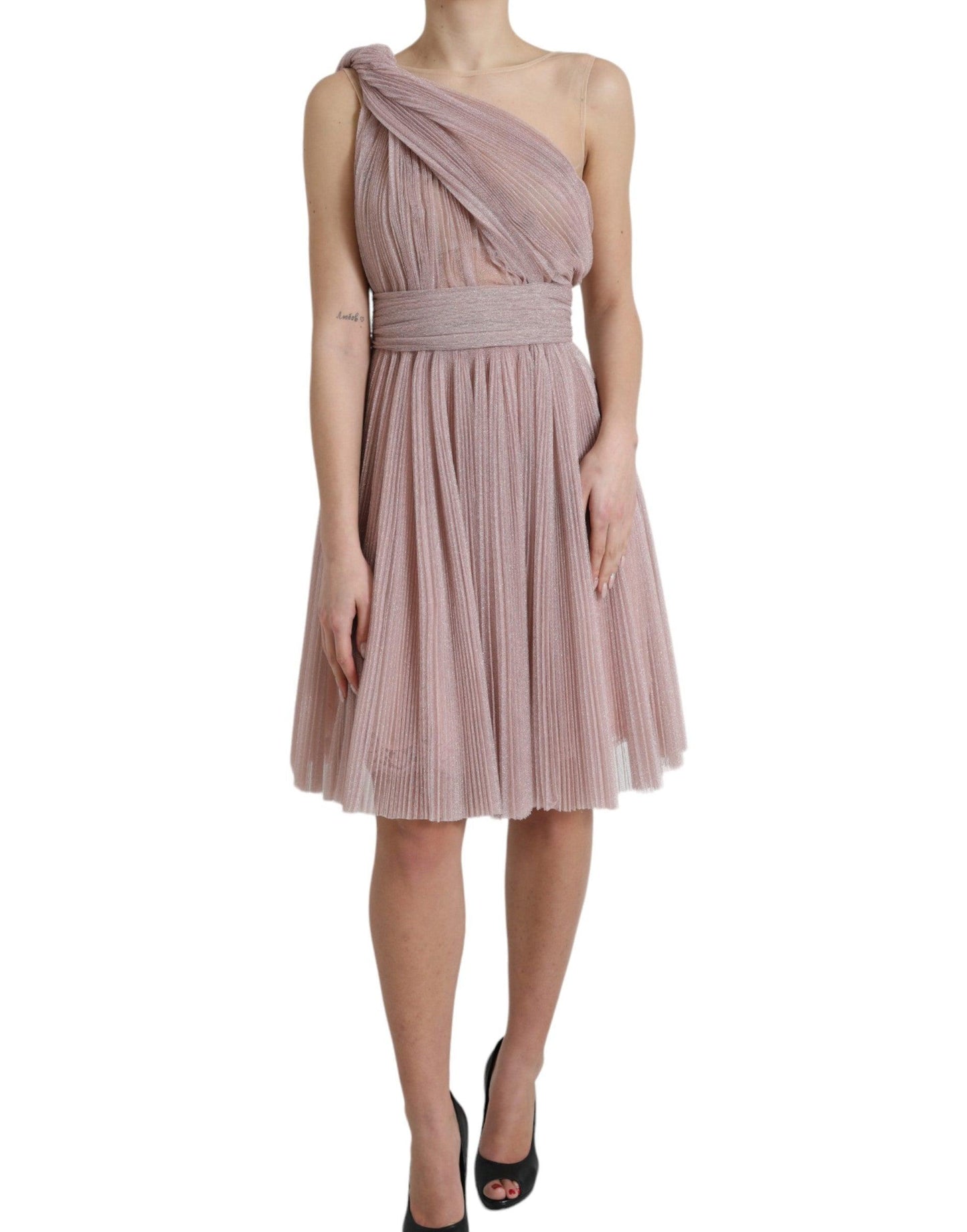 Dolce & Gabbana Lilac One-Shoulder Pleated Designer Dress - Arichezz.store